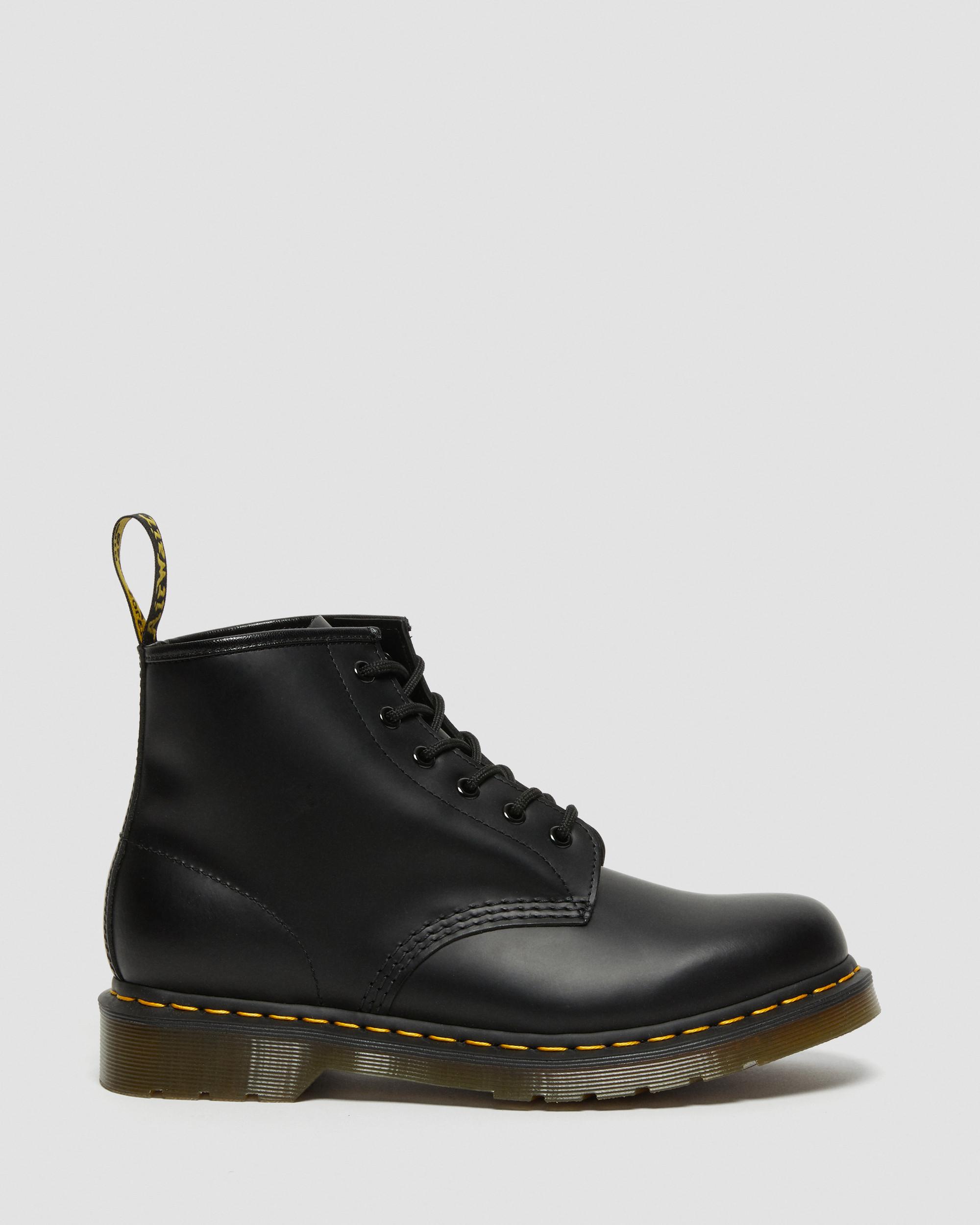 101 Yellow Stitch Smooth Leather Ankle Boots in Black
