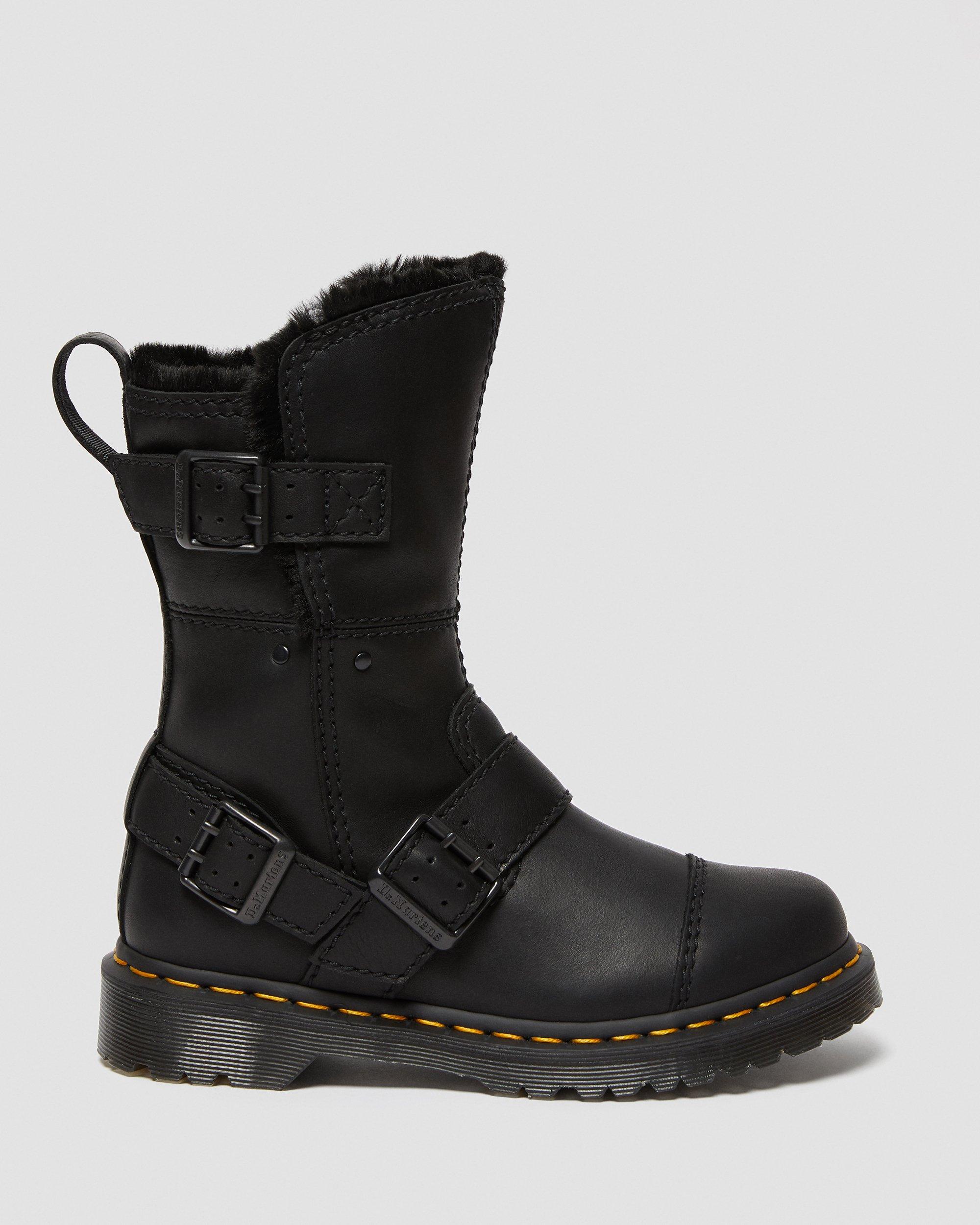 Kristy Mid Faux Fur Lined Leather Boots in BLACK | Dr. Martens™
