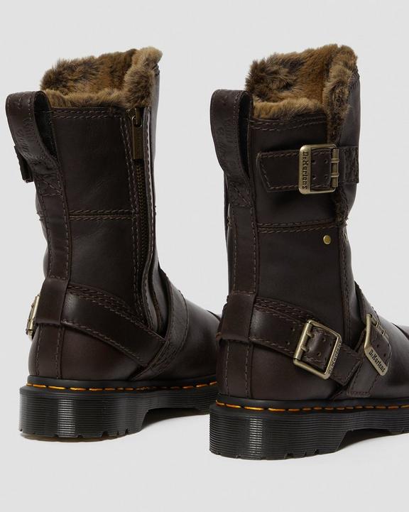 Kristy Mid Faux Fur Lined Chocolate Brown Leather BootsKristy Mid Faux Fur Lined Leather Boots Dr. Martens