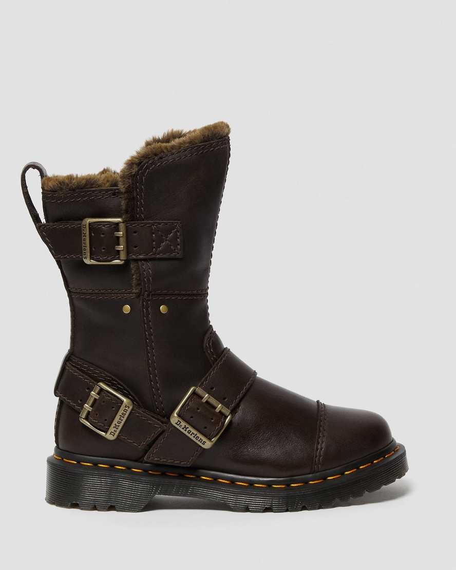 Kristy Mid Faux Fur Lined Chocolate Brown Leather BootsKristy Mid Faux Fur Lined Leather Boots Dr. Martens