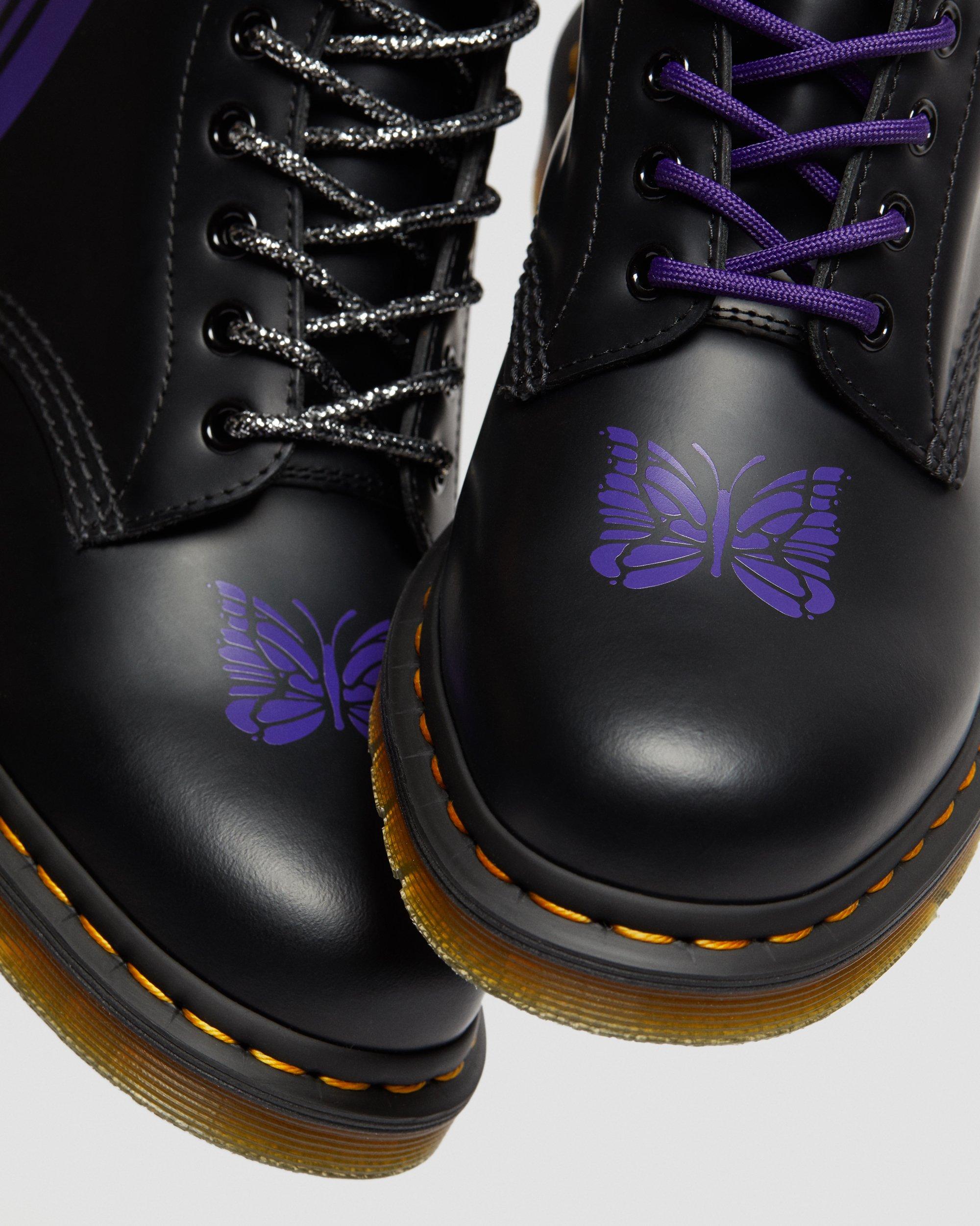 1460 Needles Leather Ankle Boots in Black+Purple