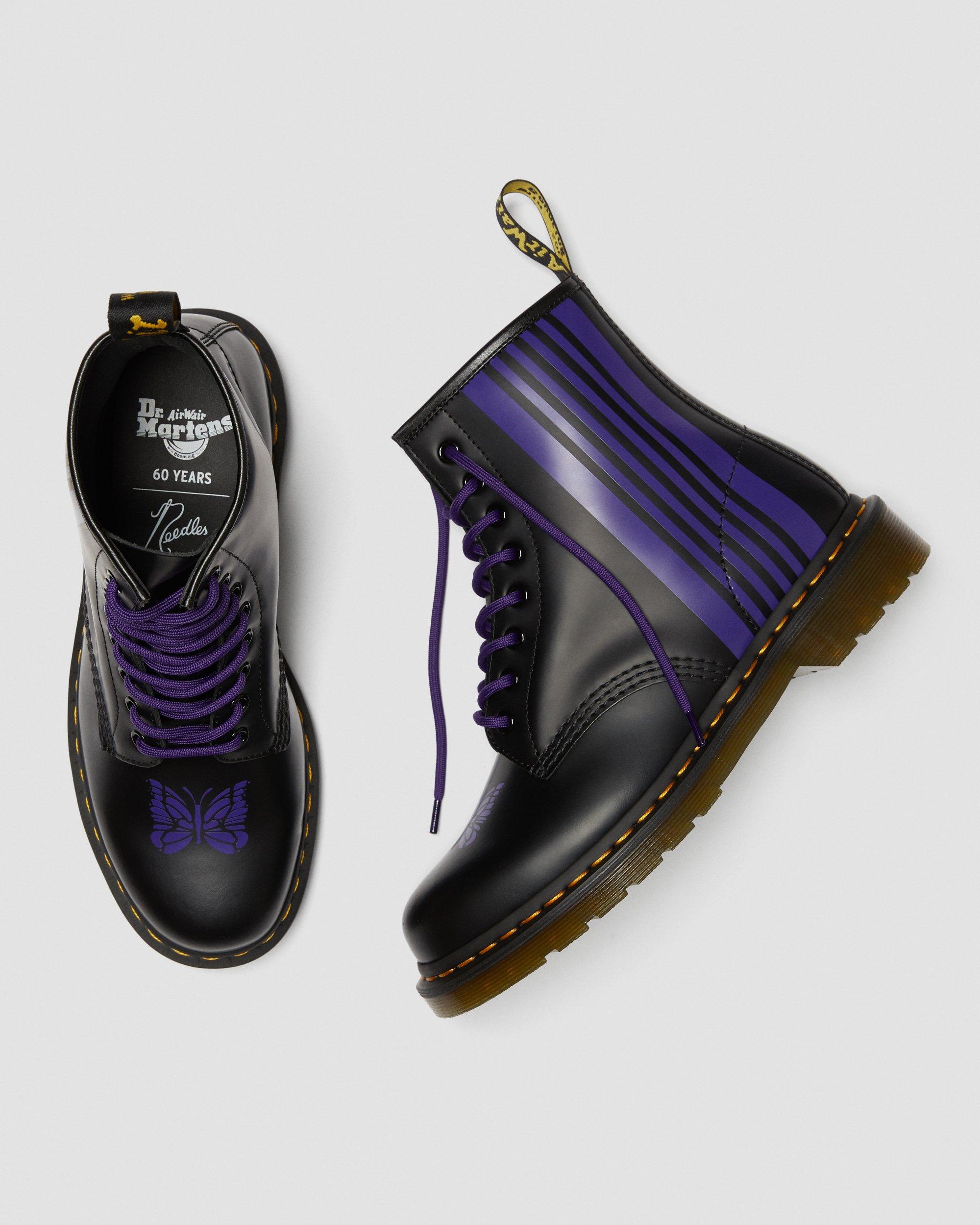 紫虎⁠✧ 1460 Needles Leather Lace Up Boots in BLACK+PURPLE | Dr. Martens™