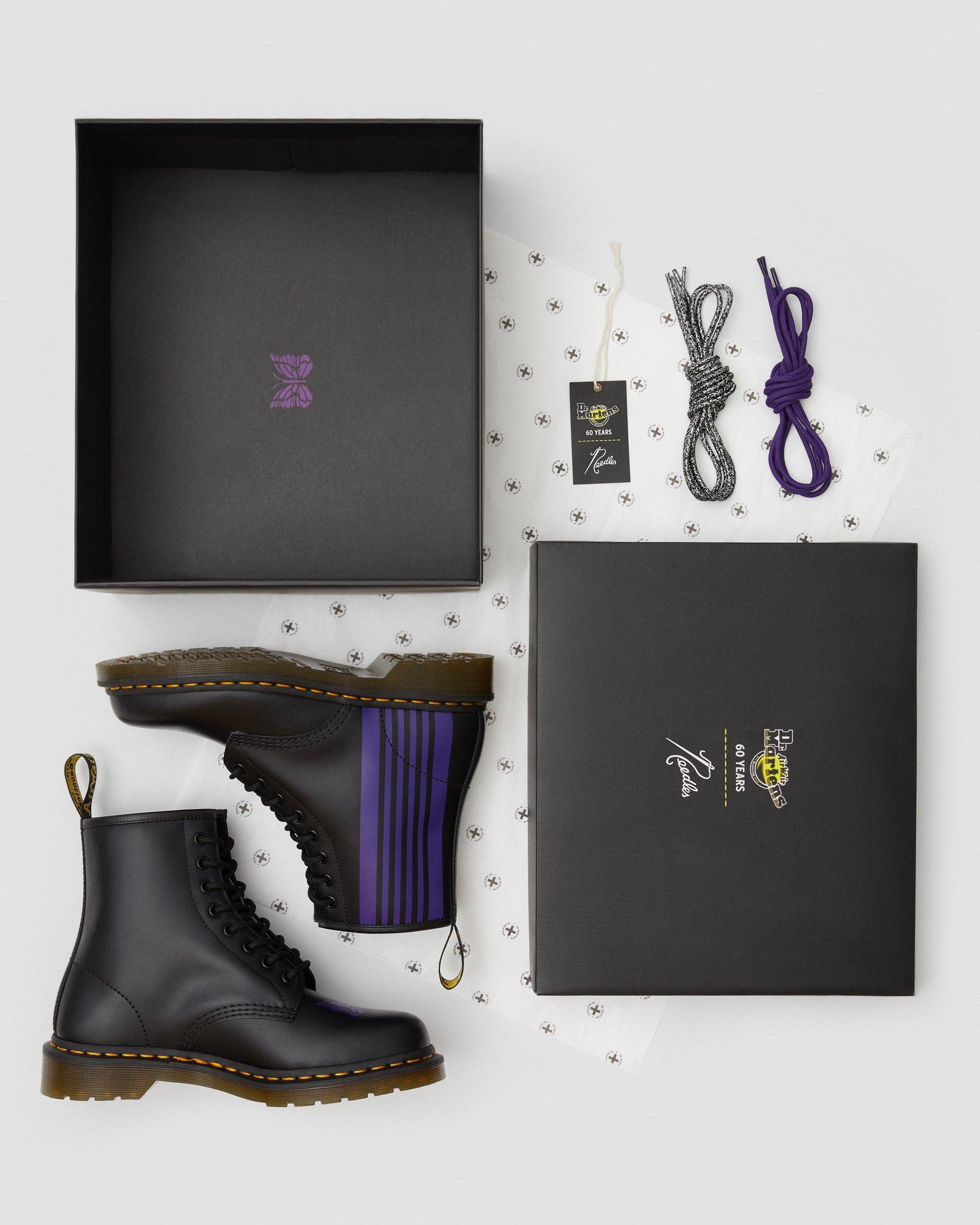 1460 Needles Leather Lace Up Boots in BLACK+PURPLE | Dr. Martens™