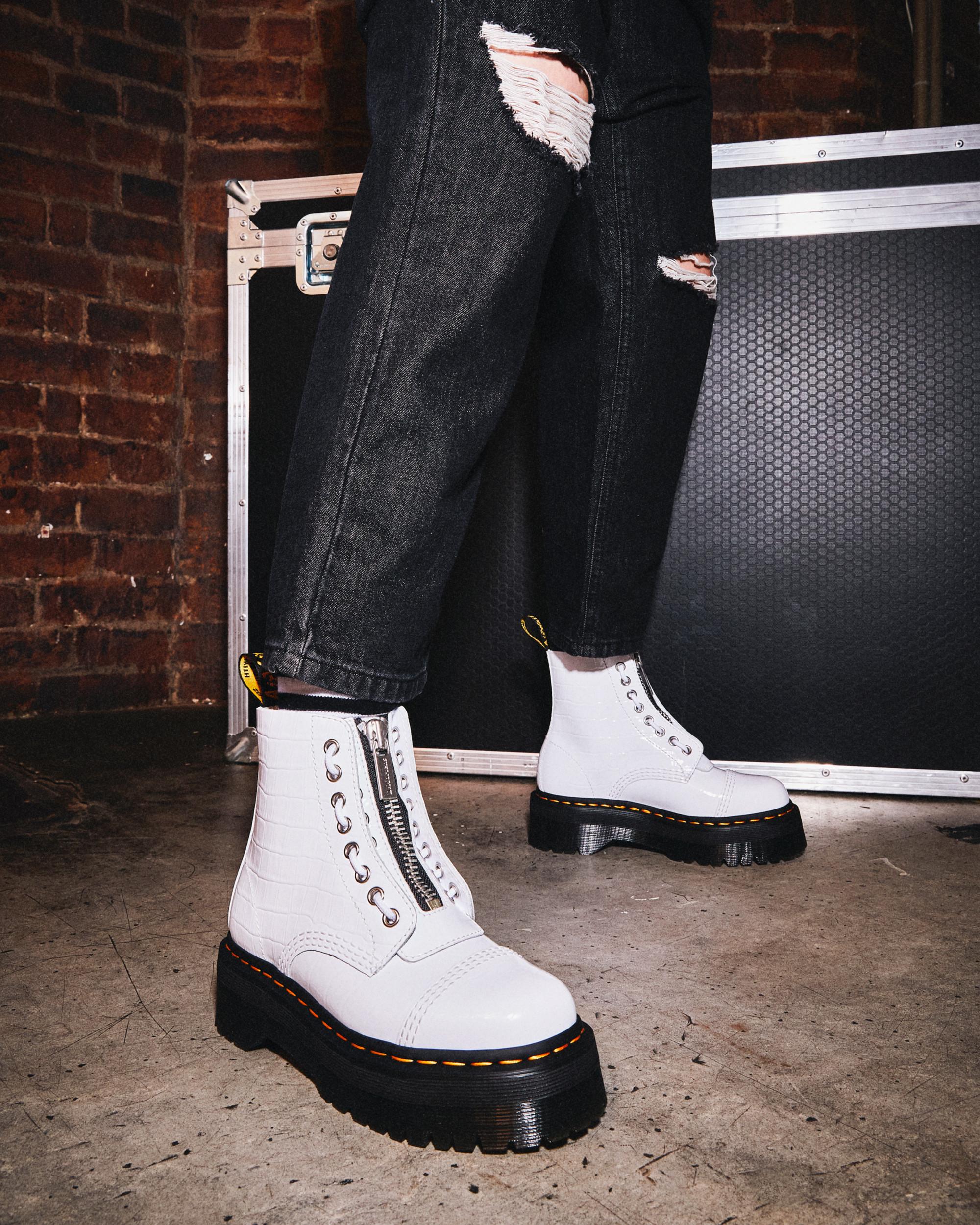 SINCLAIR PATENT CROC EMBOSS PLATFORM BOOTS in WHITE | Dr. Martens™