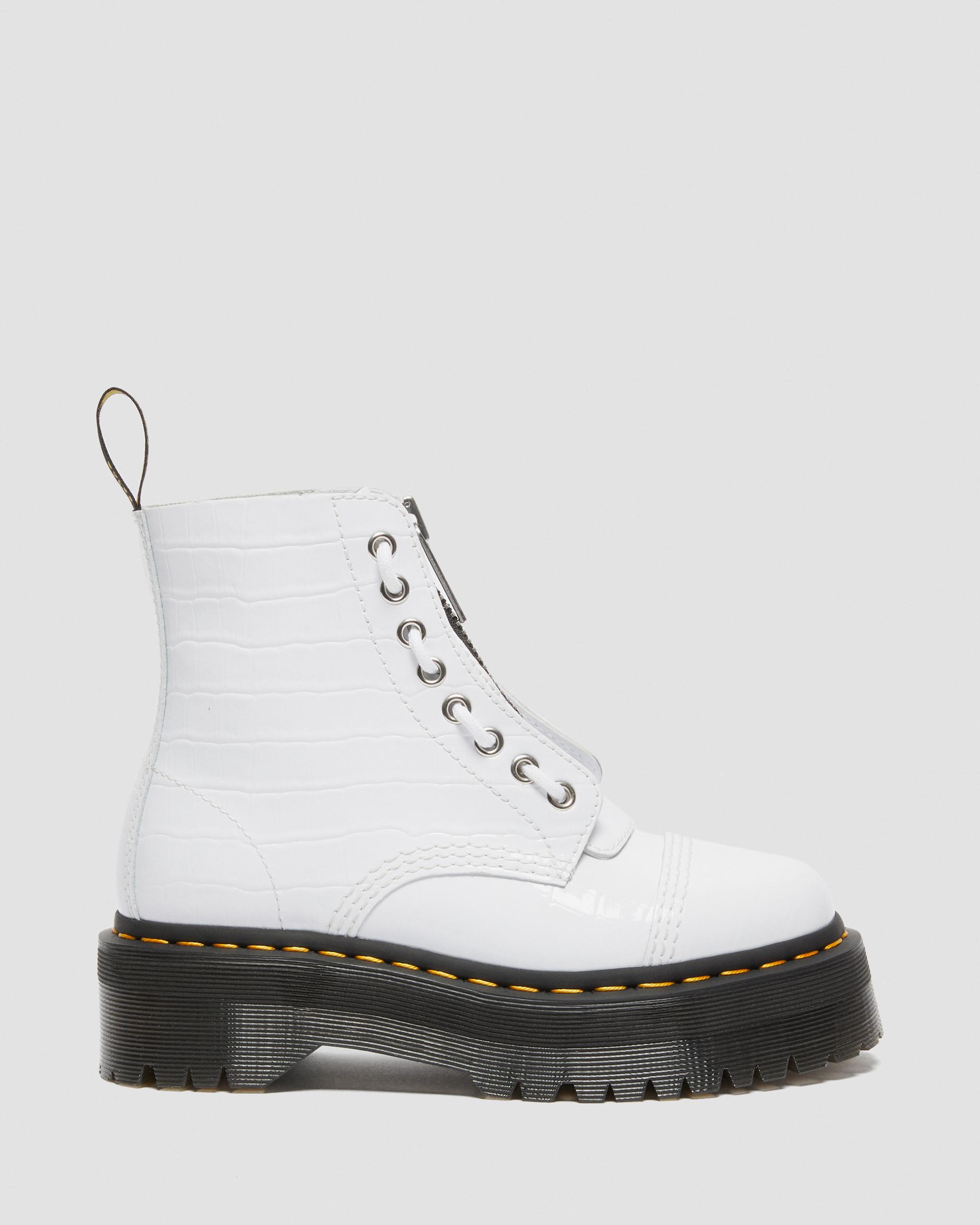 SINCLAIR PATENT CROC EMBOSS PLATFORM BOOTS in WHITE | Dr. Martens™