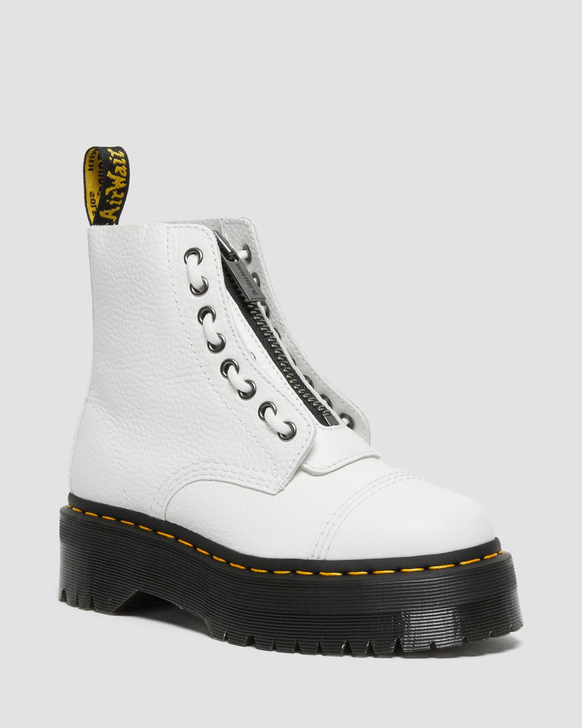 Sinclair Milled Nappa Leather Platform Boots in White | Dr. Martens
