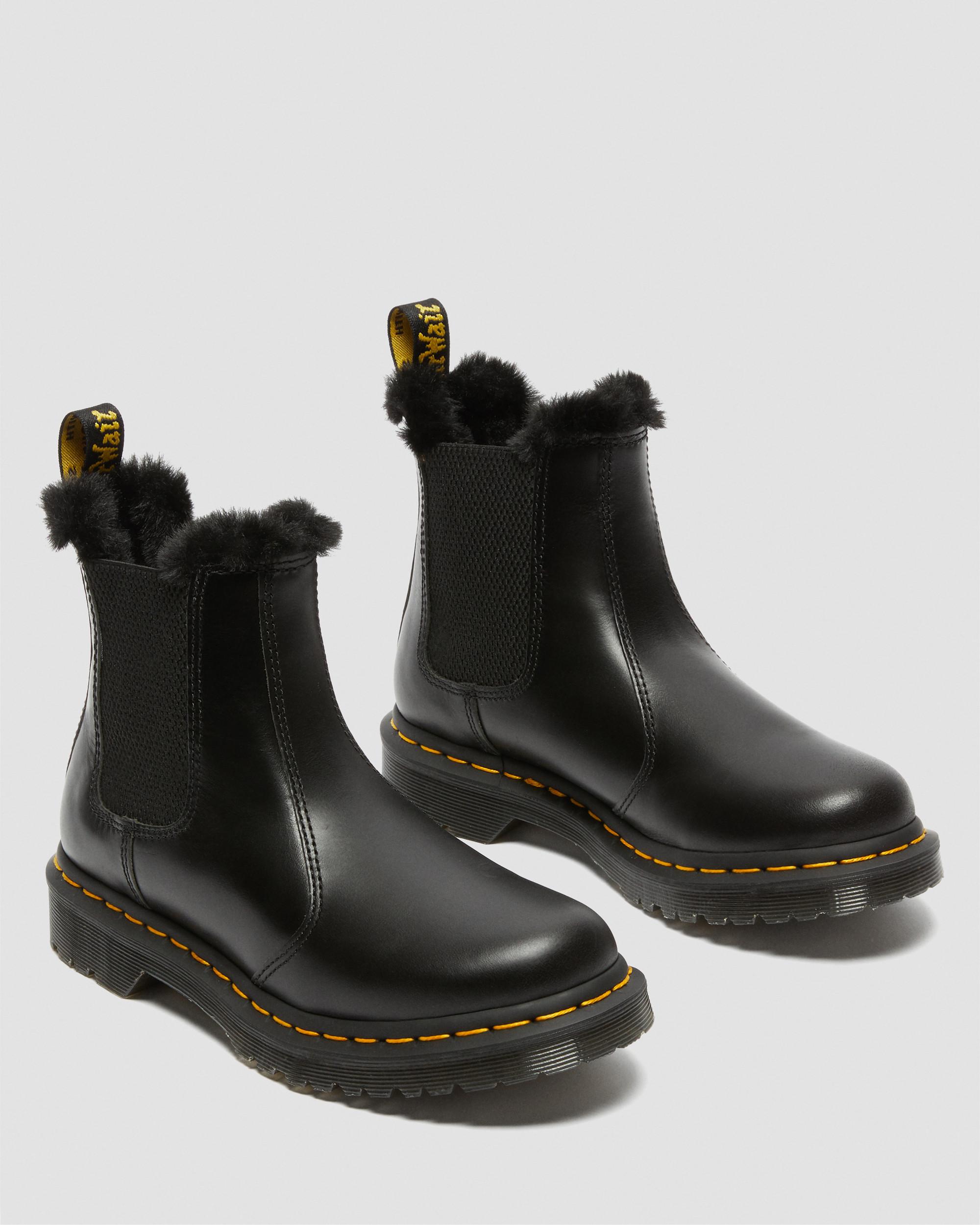 Dr.Martens Leonore Black Womens Leather Chelsea Elasticated Slip on Ankle Boots 