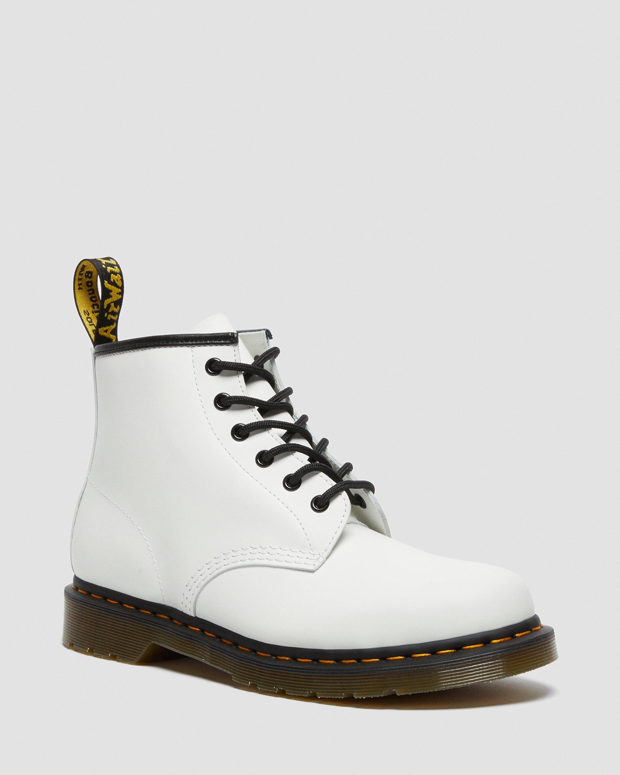101 Yellow Stitch Smooth Leather Ankle Boots in White