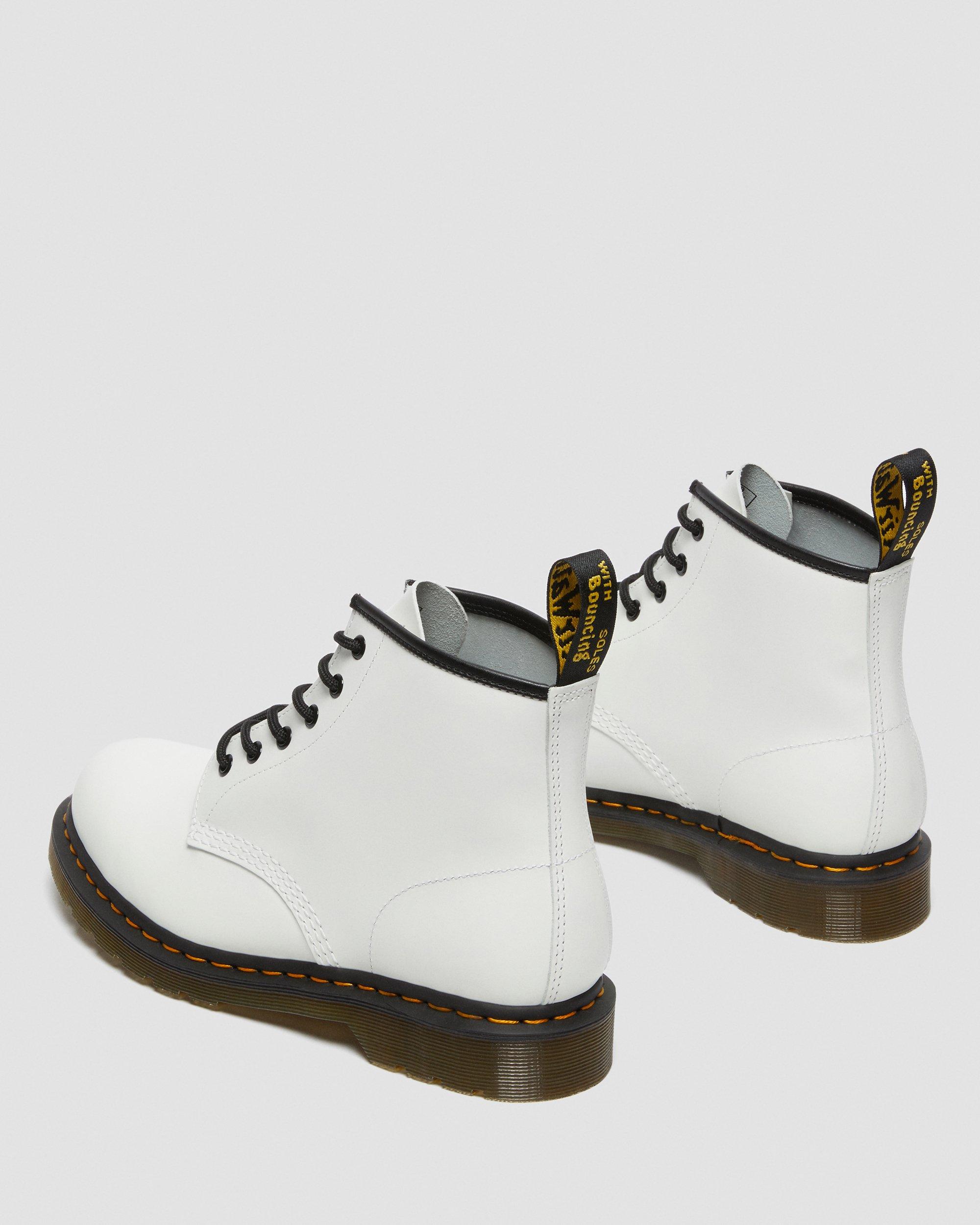 101 Yellow Stitch Smooth Leather Ankle Boots In White | Dr. Martens