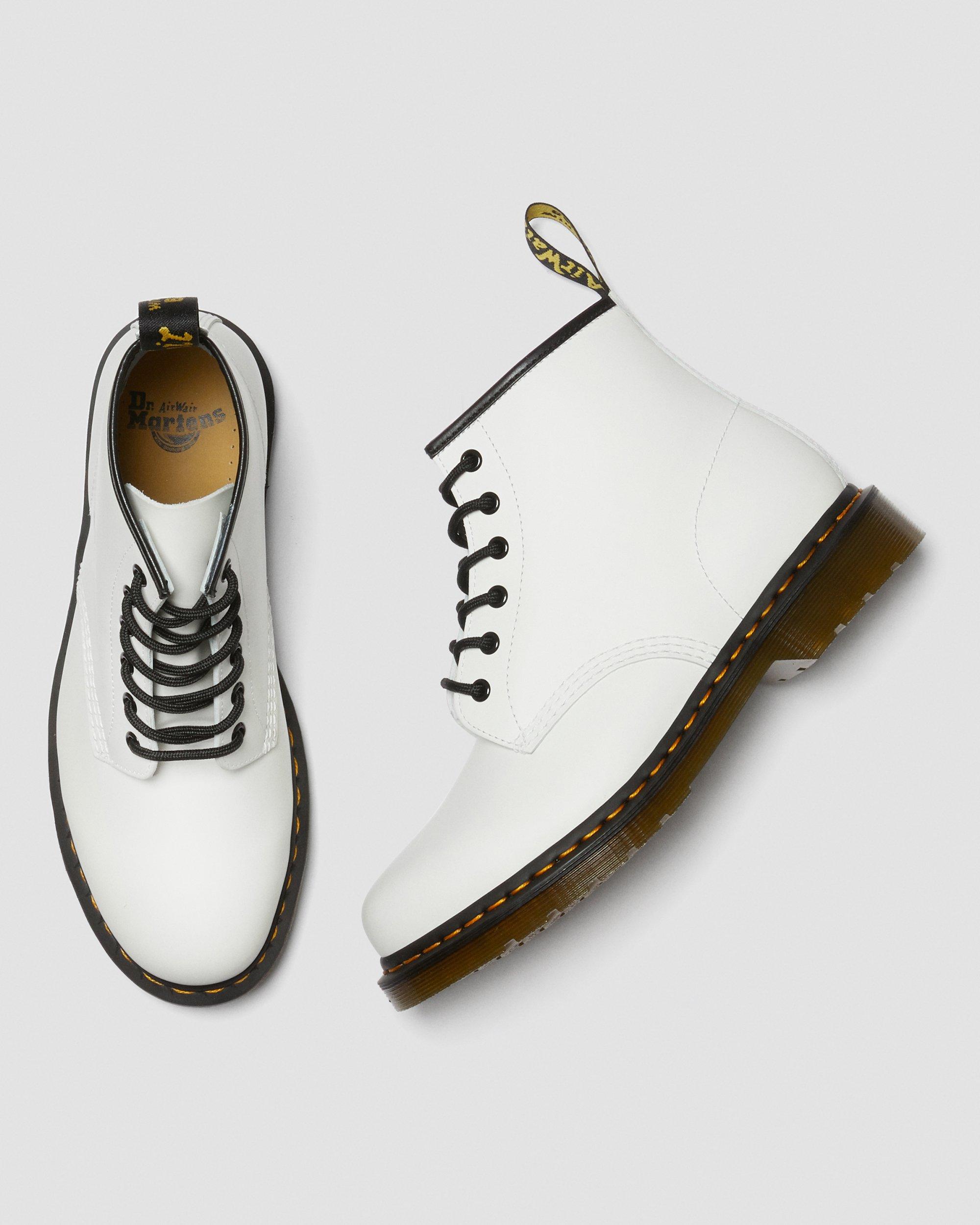 101 Yellow Stitch Smooth Leather Ankle Boots in WHITE | Dr. Martens™