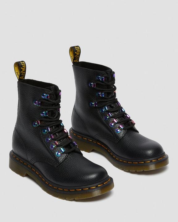 1460 Pascal Iridescent Hardware Lace Up Boots in Black 1460 Pascal Iridescent Hardware Lace Up Boots in Black