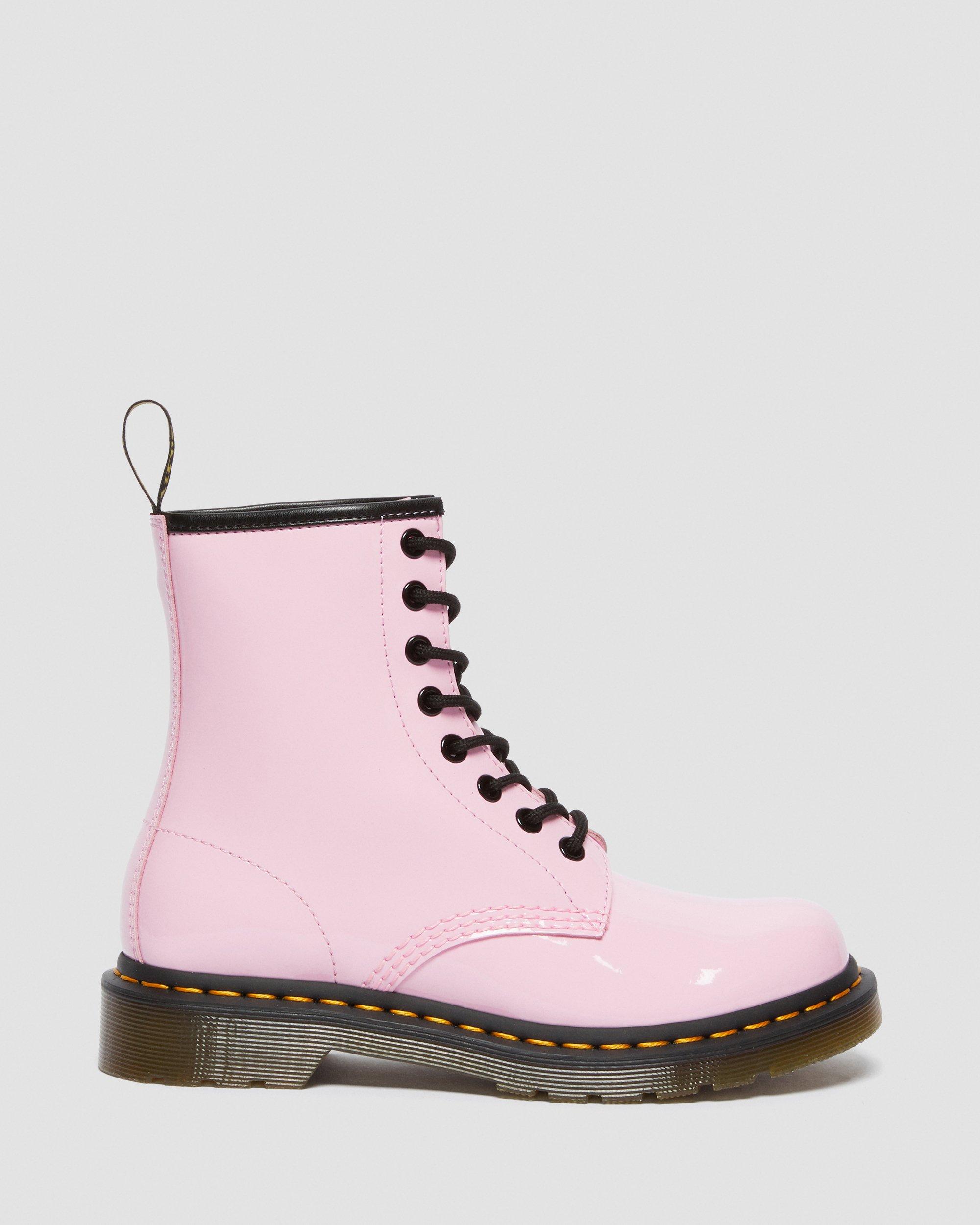 1460 Patent Leather Lace Up Boots in Pale Pink | Dr. Martens