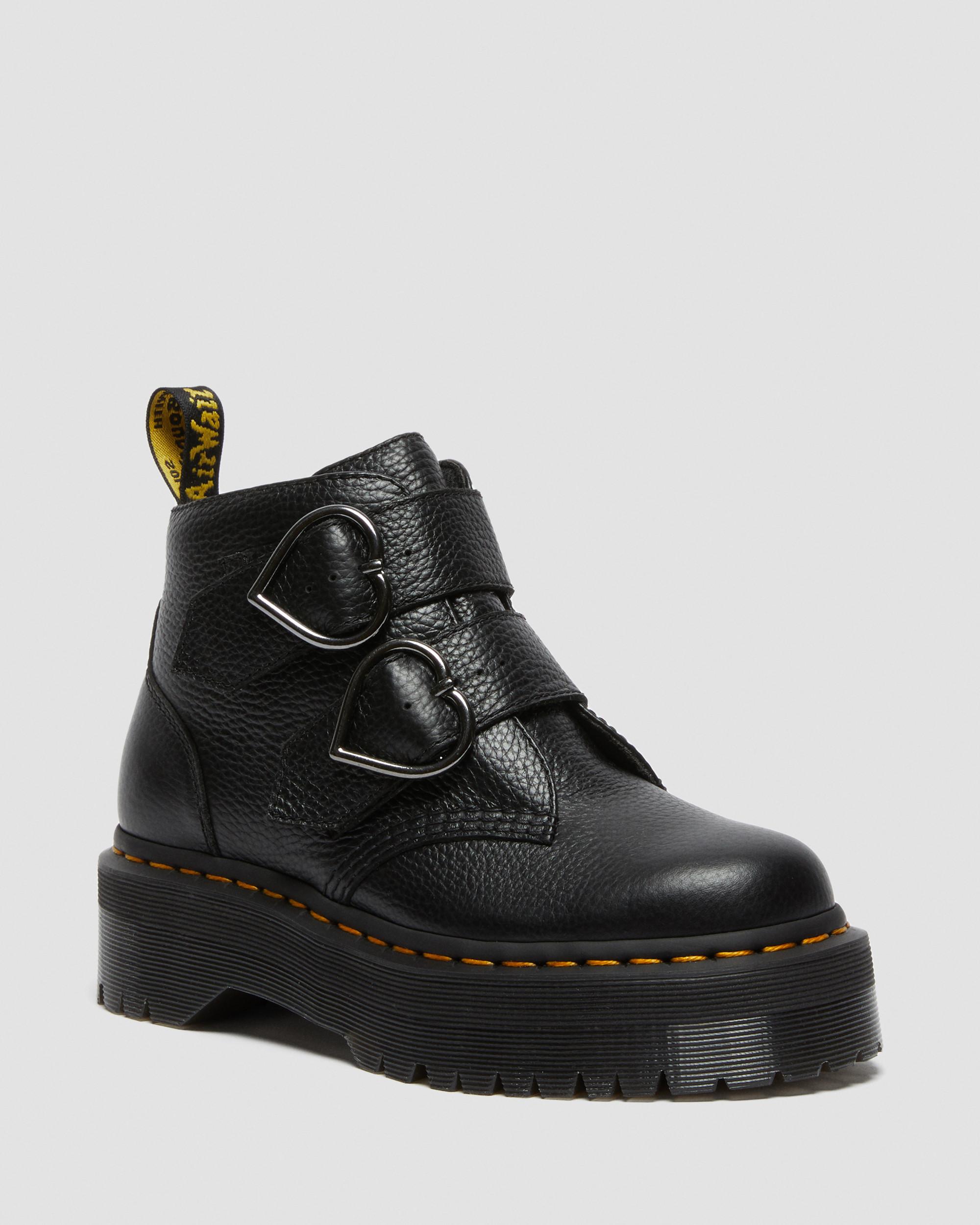 Devon Heart Leather Platform Boots, Black | Dr. Martens