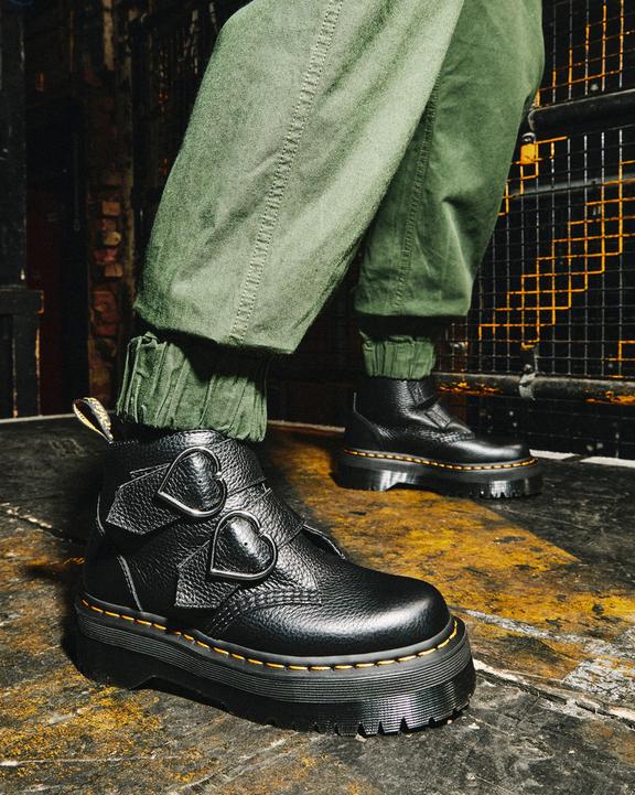 Devon Heart Leather Platform Boots in Black Milled Nappa Devon Heart Leather Platform Boots in Black Milled Nappa