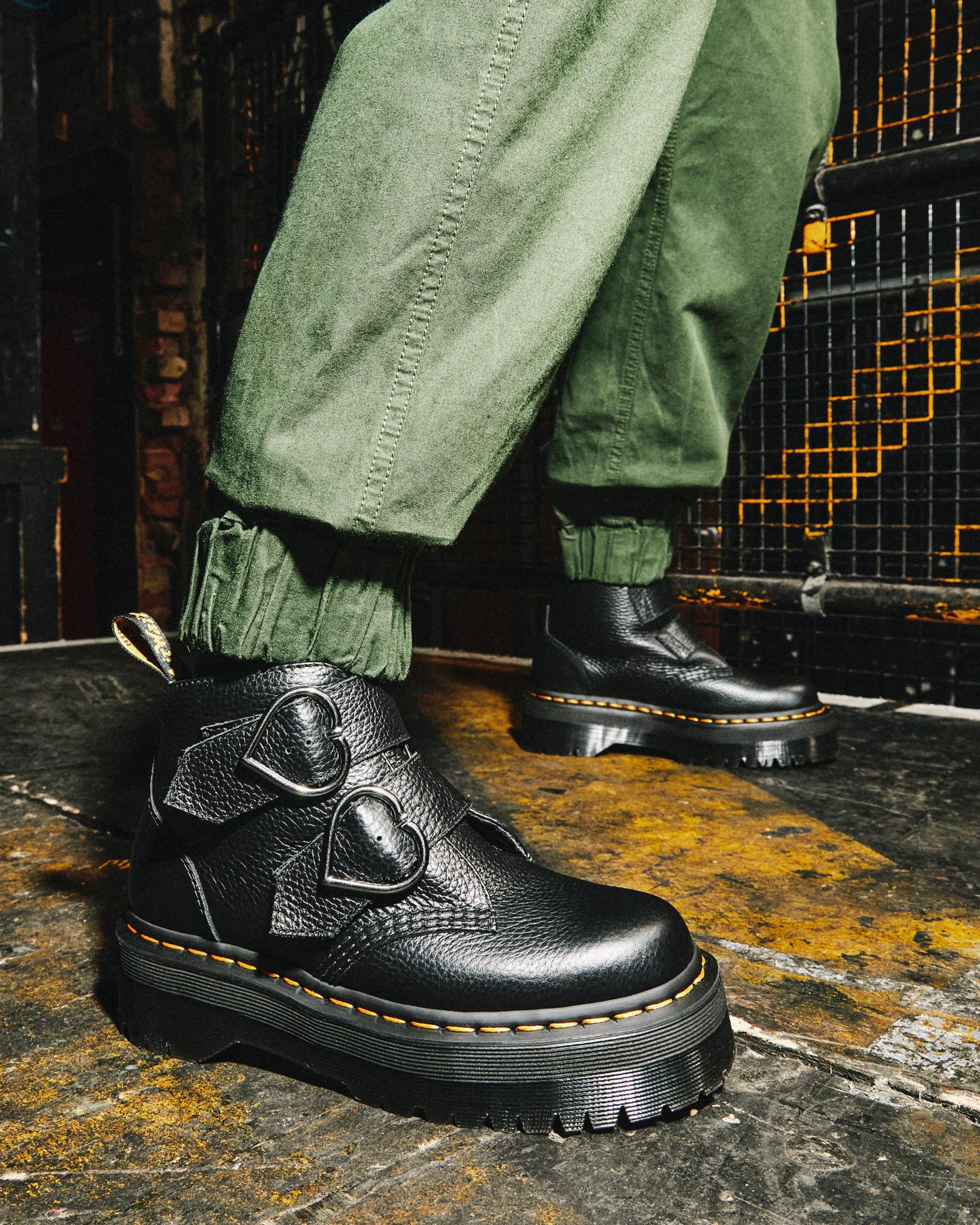 Devon Heart Leather Platform Boots in Black | Dr. Martens
