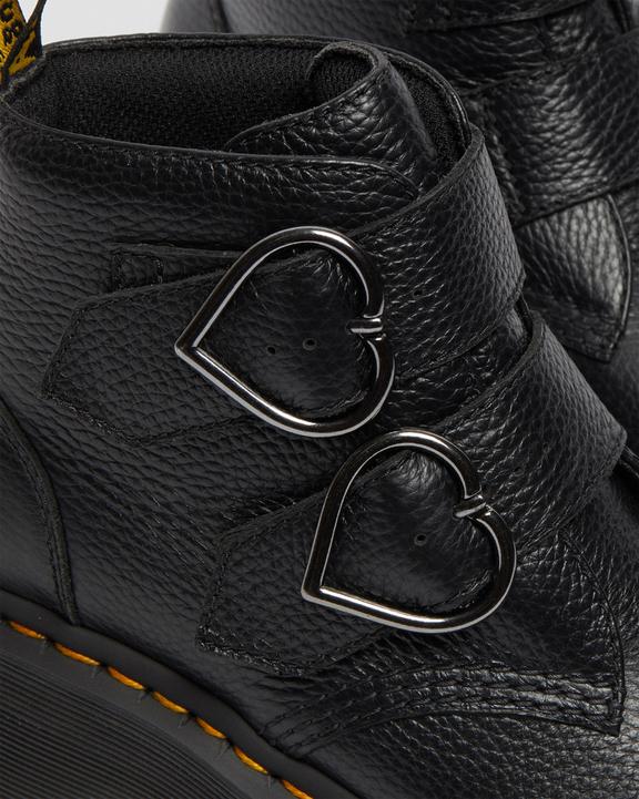 Devon Heart Leather Platform Boots in Black Milled Nappa Devon Heart Leather Platform Boots in Black Milled Nappa
