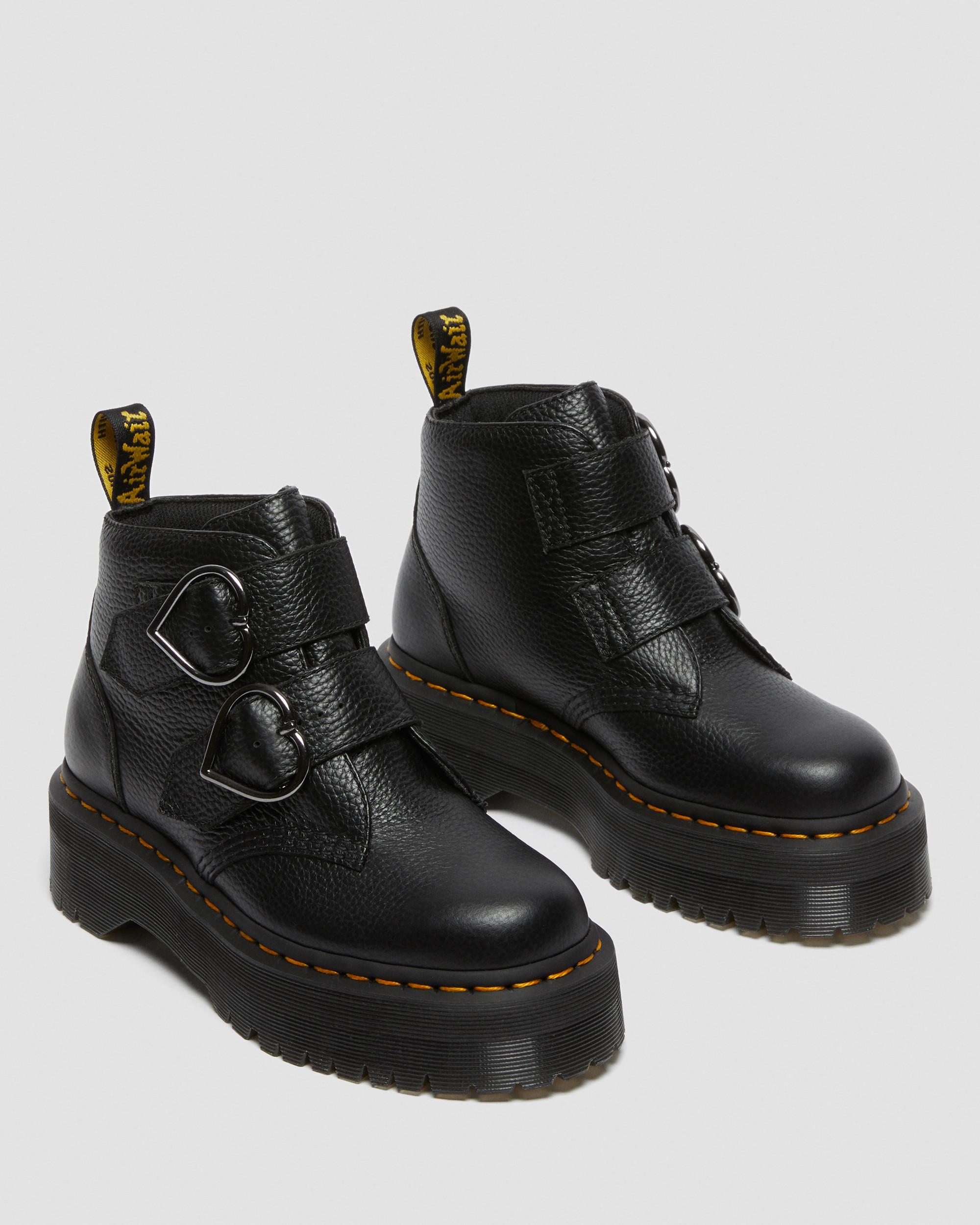 Devon Heart Leather Platform Boots in Black | Dr. Martens