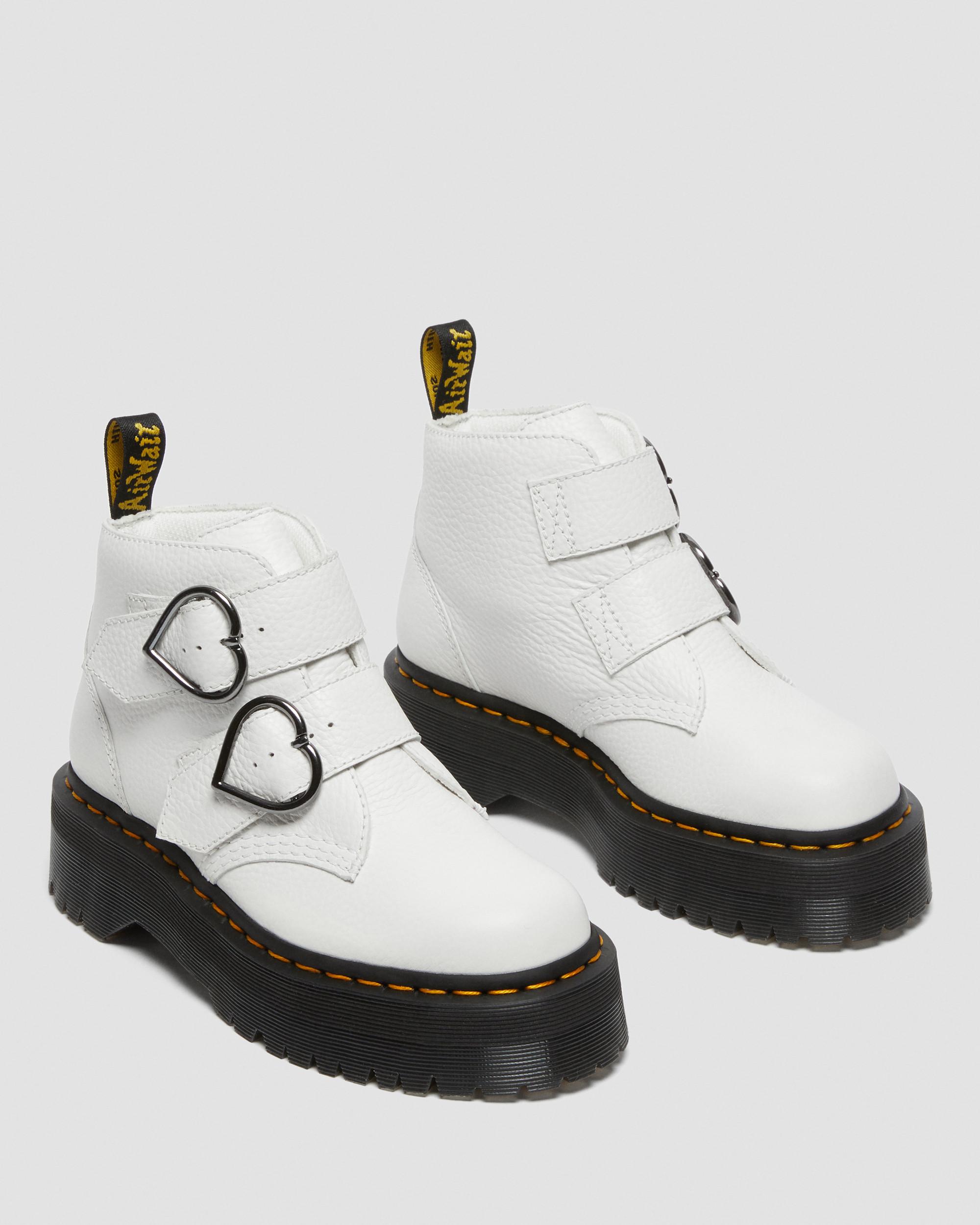 Devon Heart Leather Platform Boots in White | Dr. Martens