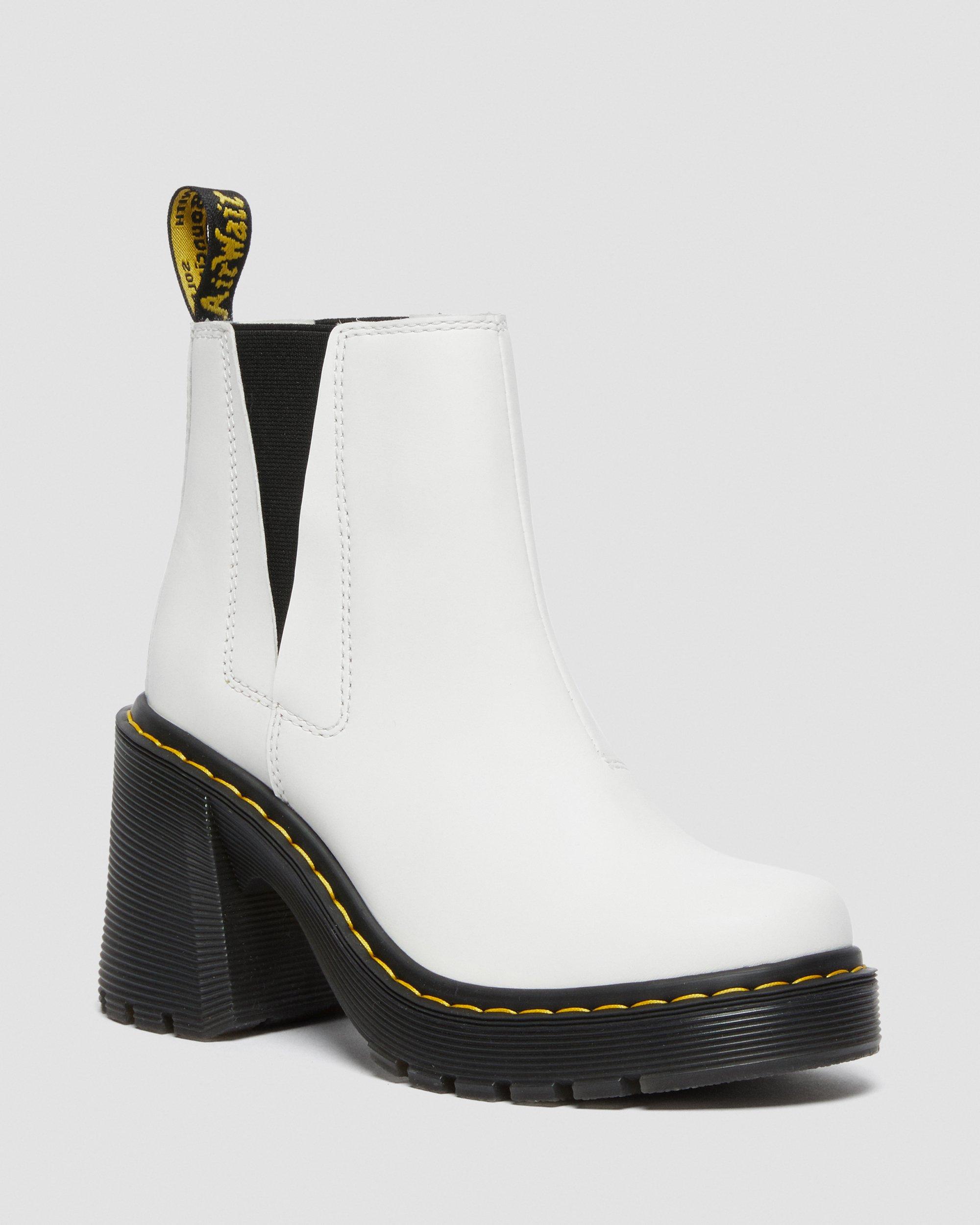 Dr Martens マーチン チェルシーブーツ SPENCE サイドゴア 白 Spence Leather Flared Heel Chelsea Boots in WHITE | Dr. Martens™