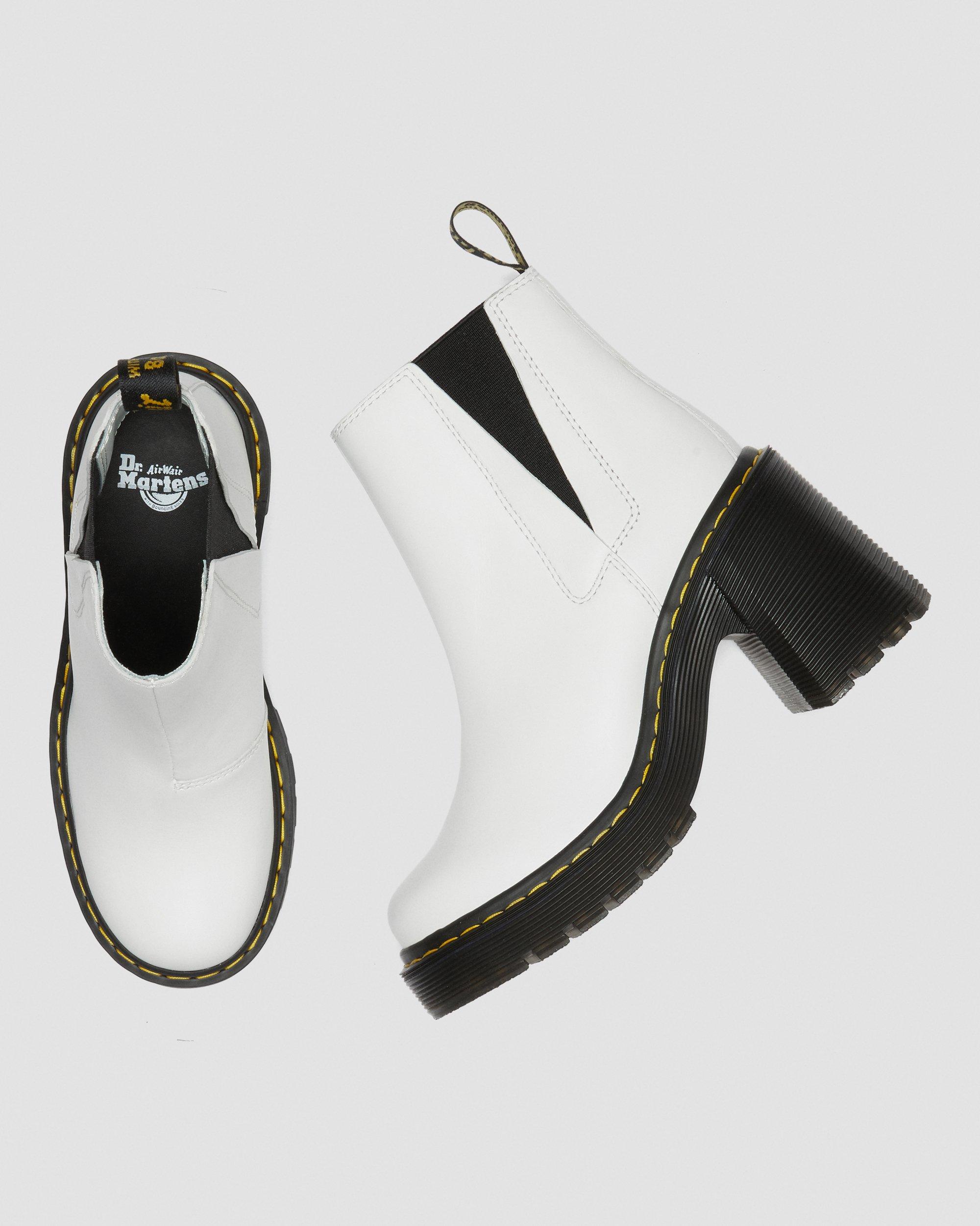 Spence Leather Flared Heel Chelsea Boots in White | Dr. Martens