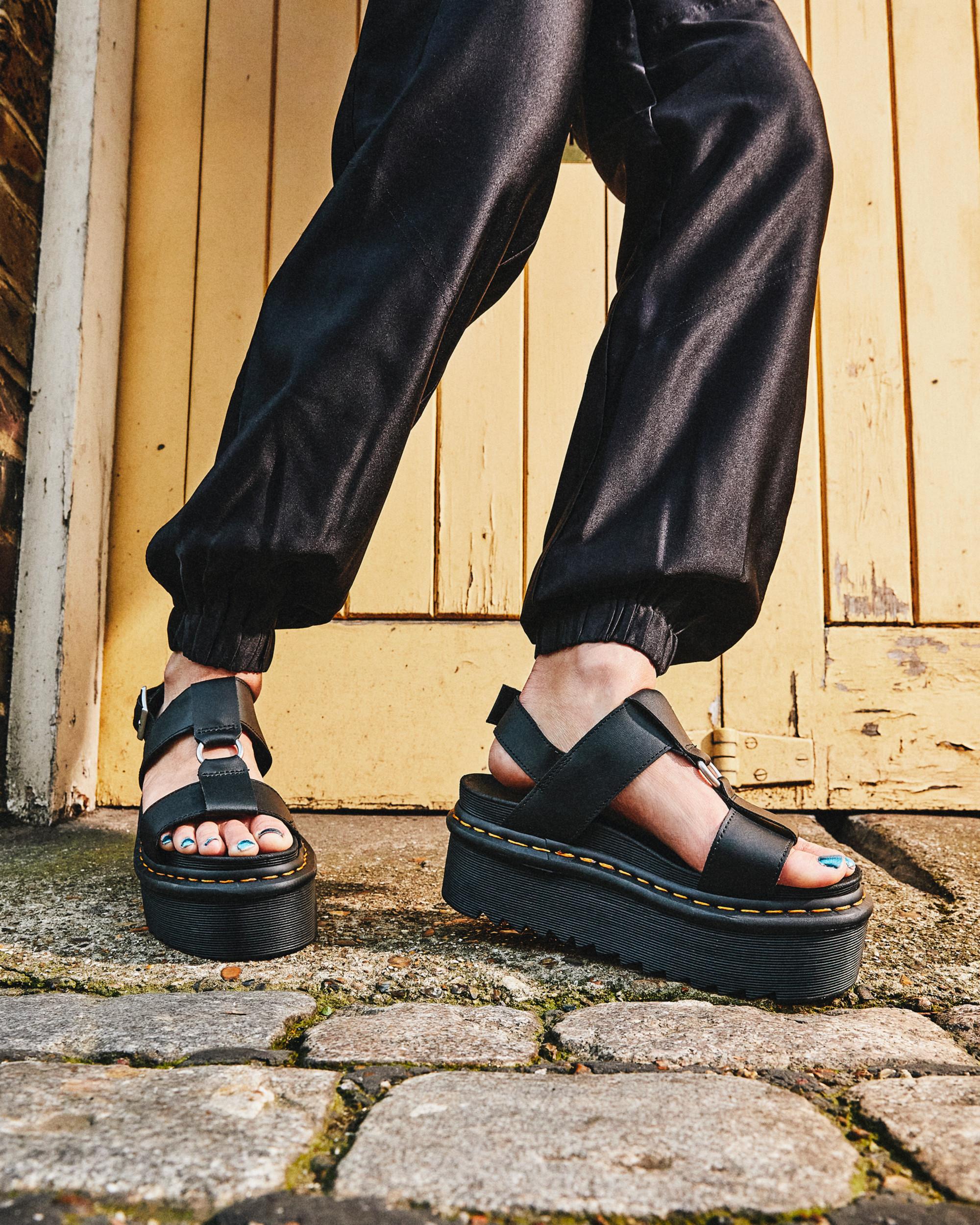 Francis Leather Platform Strap Sandals in BLACK | Dr. Martens™