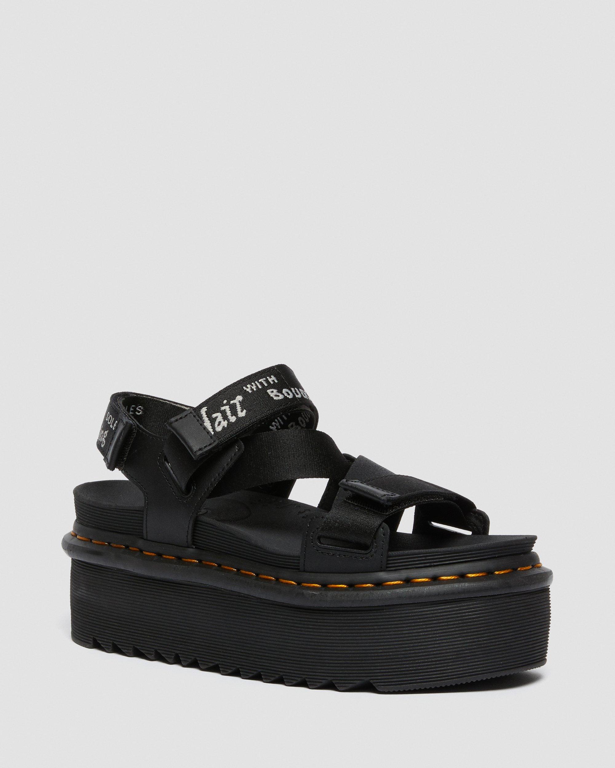 Kimber Logo Strap Platform Sandals in BLACK+WHITE/LIGHT GREY | Dr