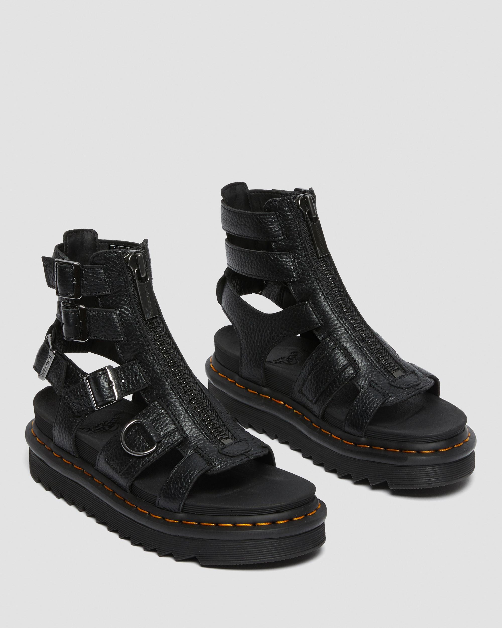 Sandalias de tiras con cremallera Olson de piel en Negro Dr. Martens