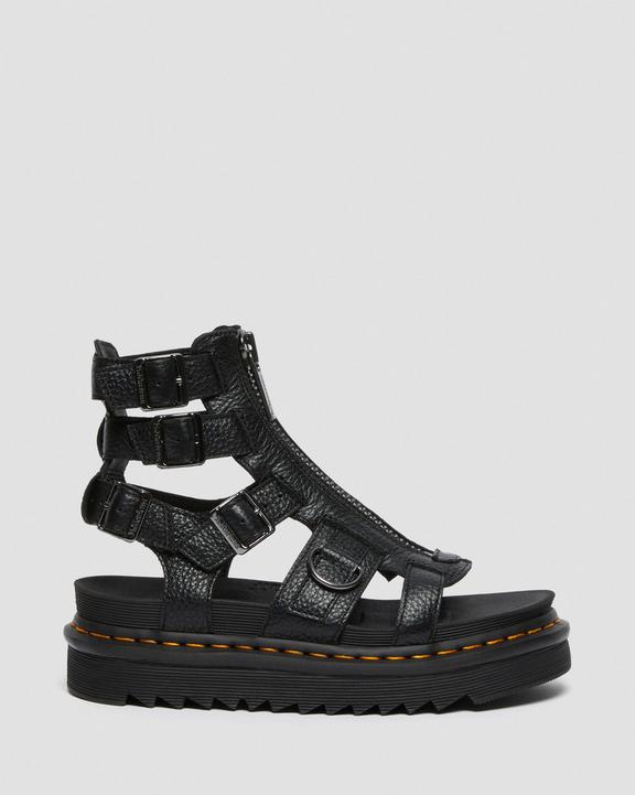 Olson Zipped Leather Strap Sandals in Black Milled Nappa Olson Zipped Leather Strap Sandals in Black Milled Nappa