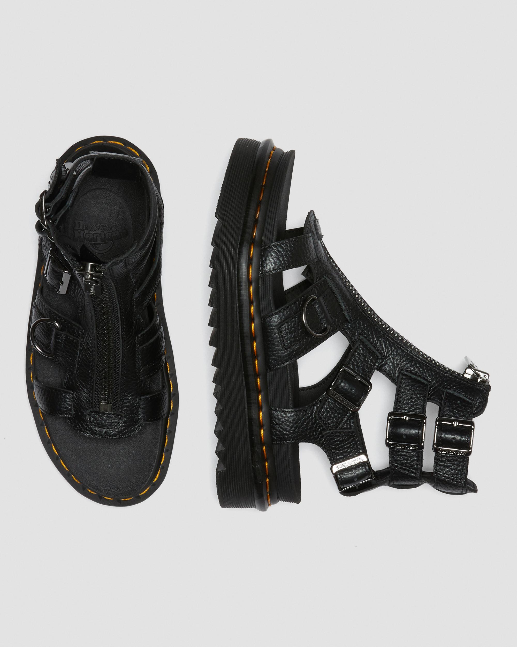 Olson Zipped Leather Strap Sandals in BLACK | Dr. Martens™