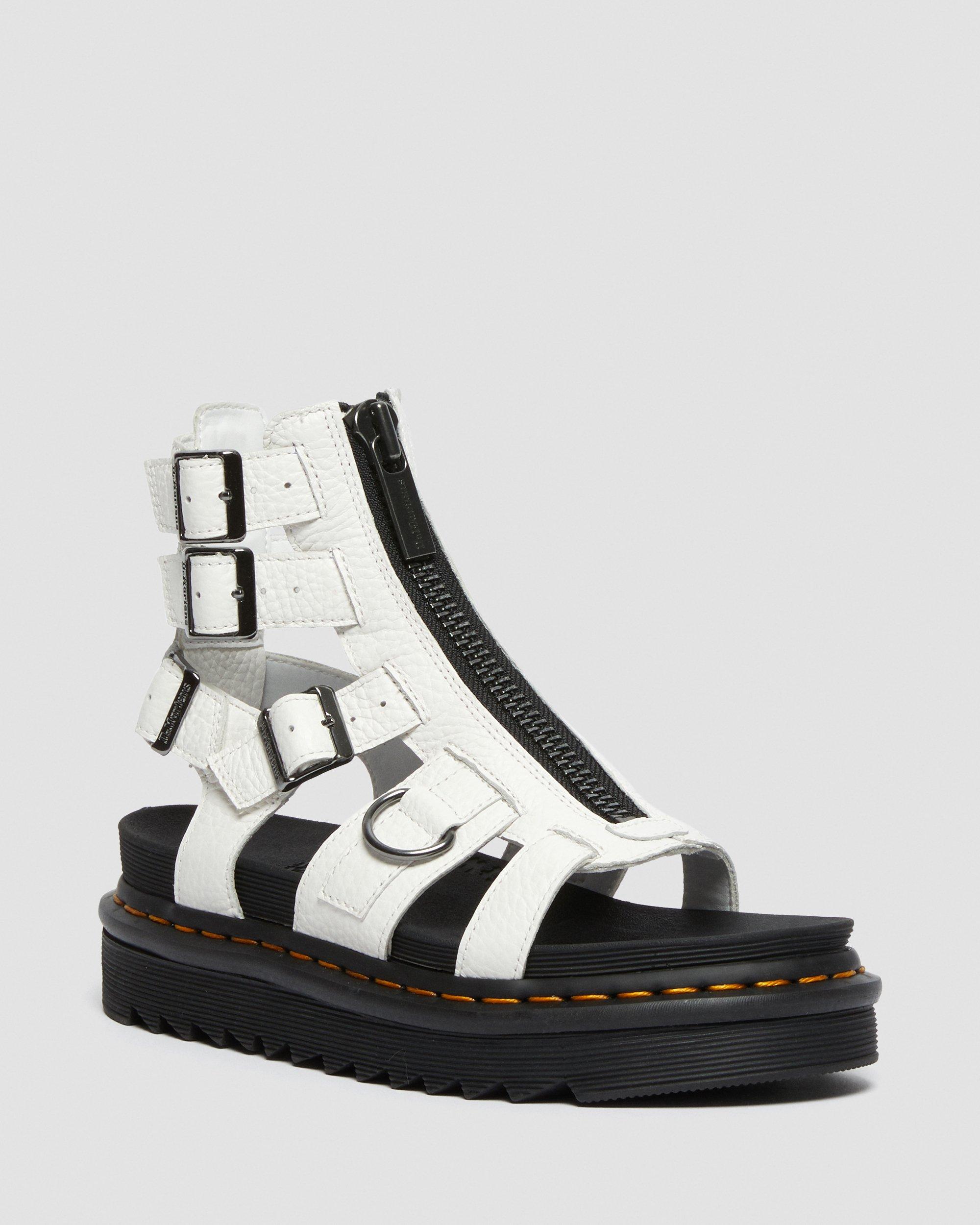 Olson Zipped Leather Strap Sandals in WHITE | Dr. Martens™