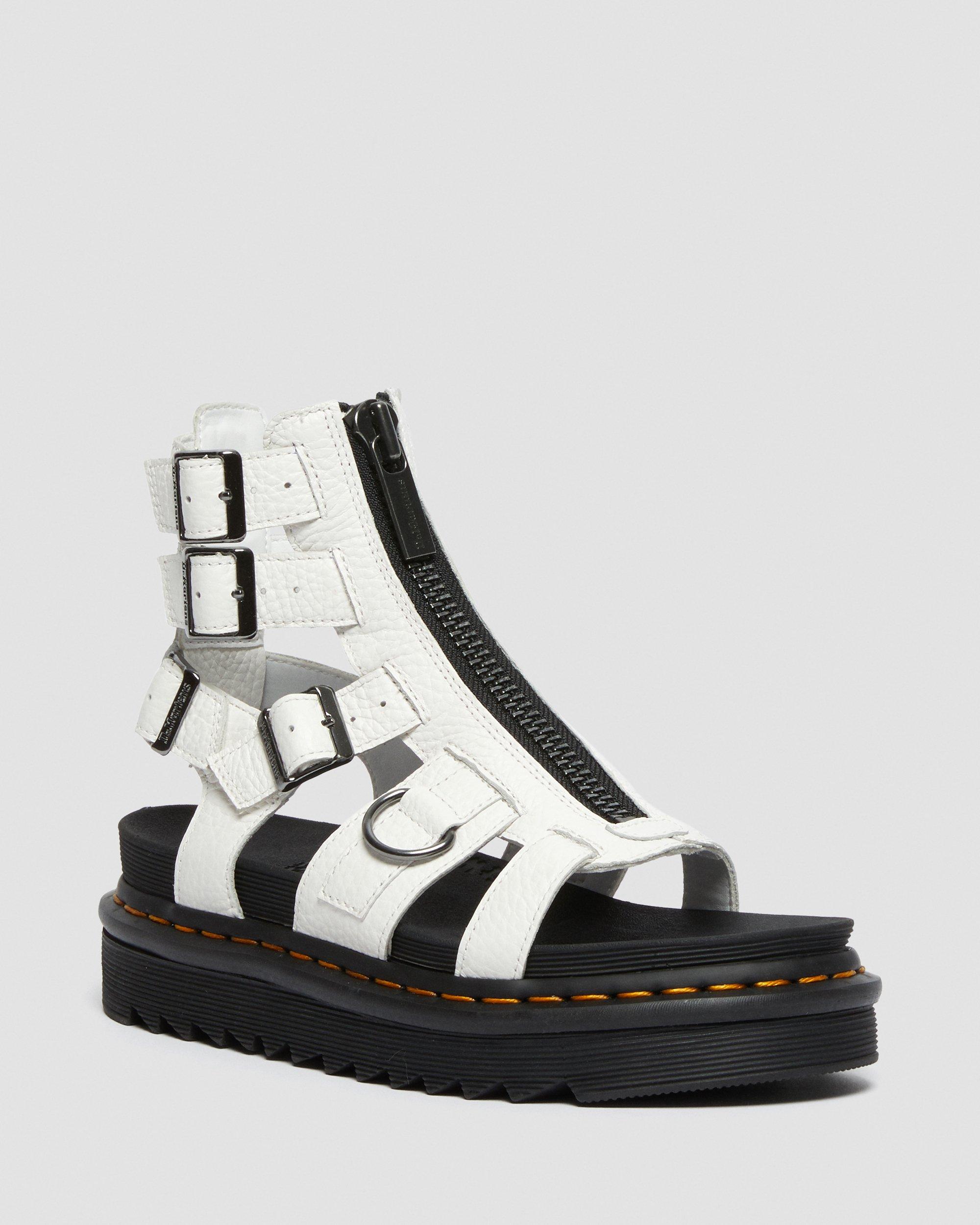 Olson Zipped Leather Strap Sandals in White | Dr. Martens