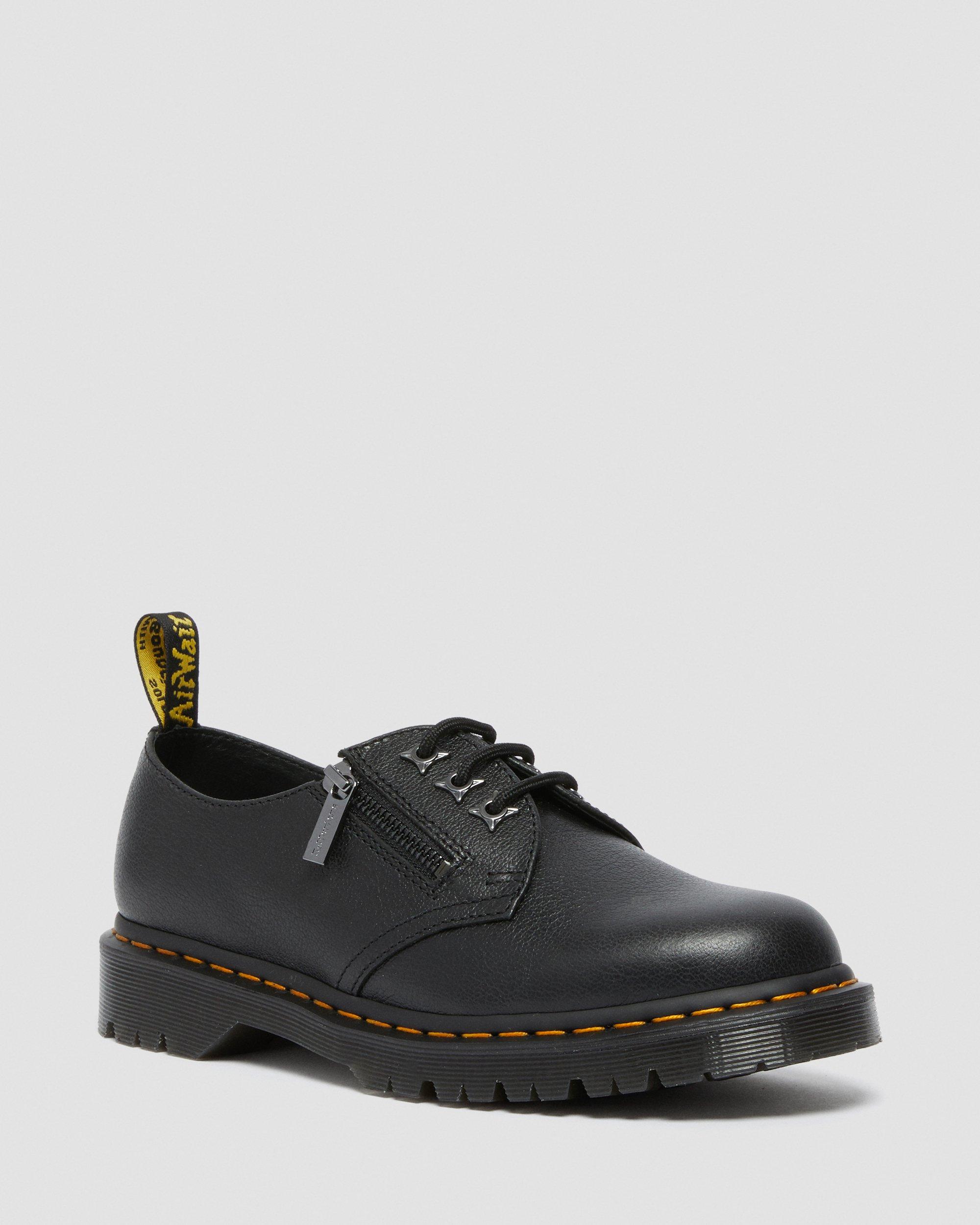 1461 Zip Tumbled Leather Oxford Shoes in Black | Dr. Martens