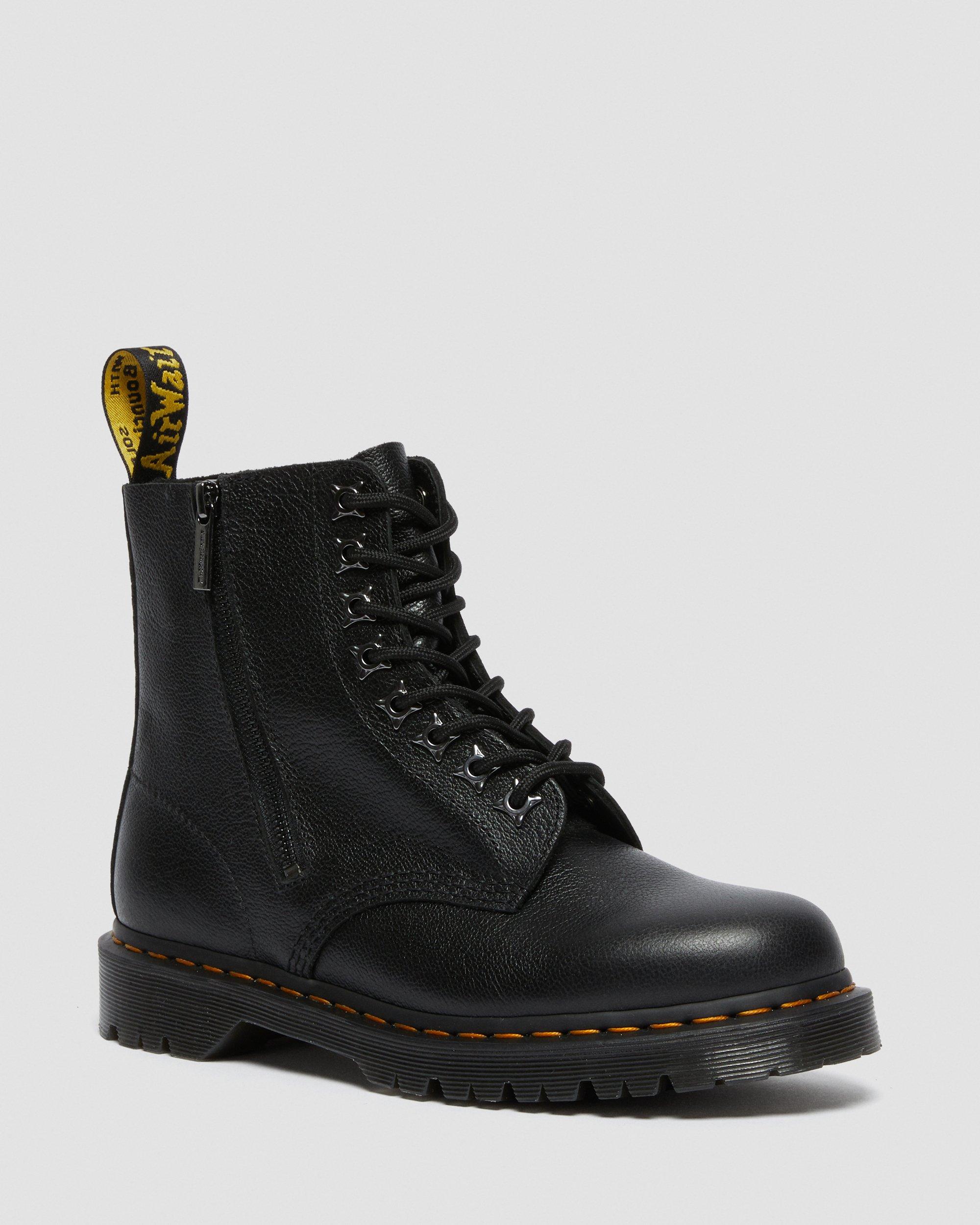 1460 Pascal Zip Tumbled Leather Lace Up Boots in Black | Dr. Martens