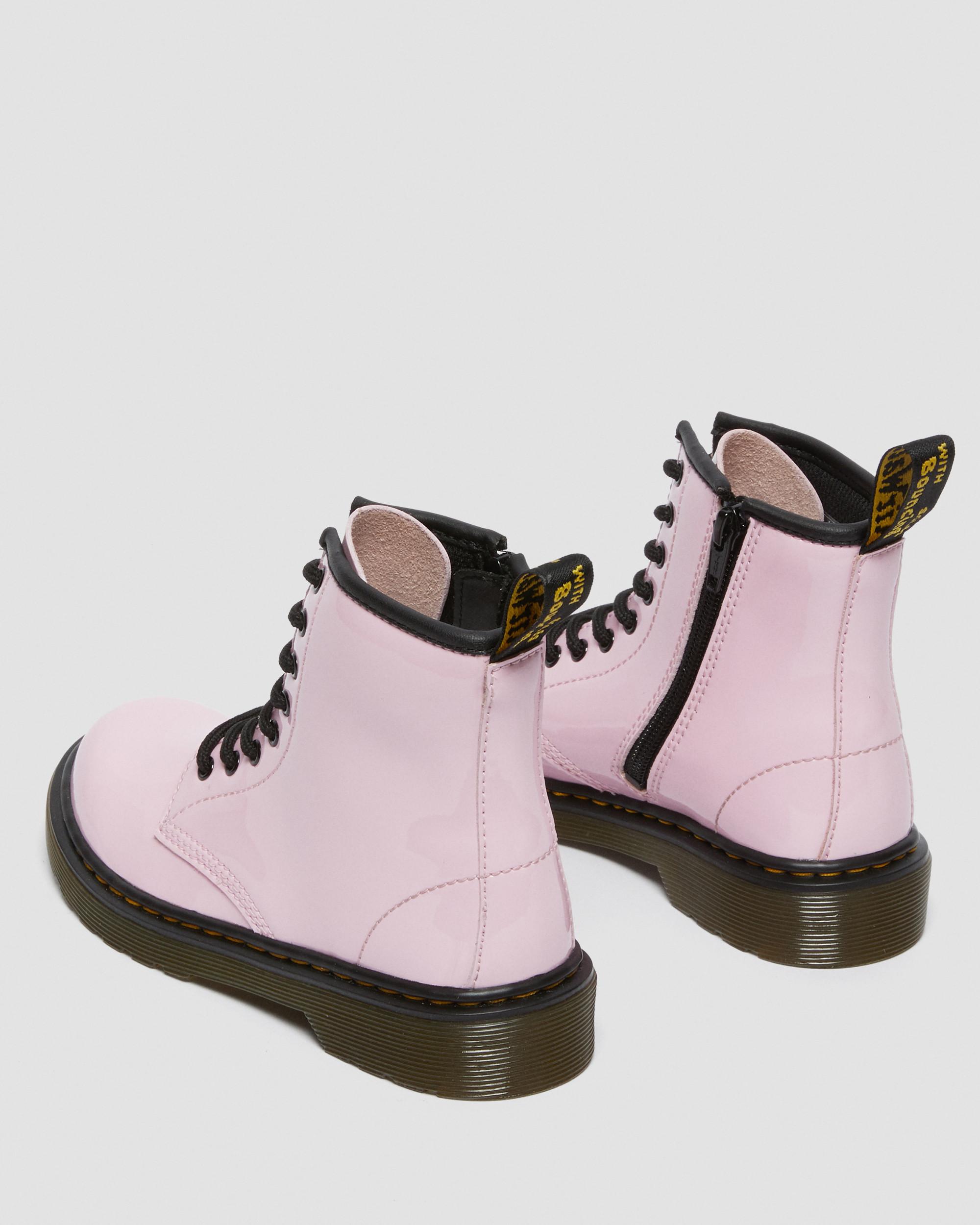 Junior 1460 Patent Leather Lace Up Boots in Pale Pink