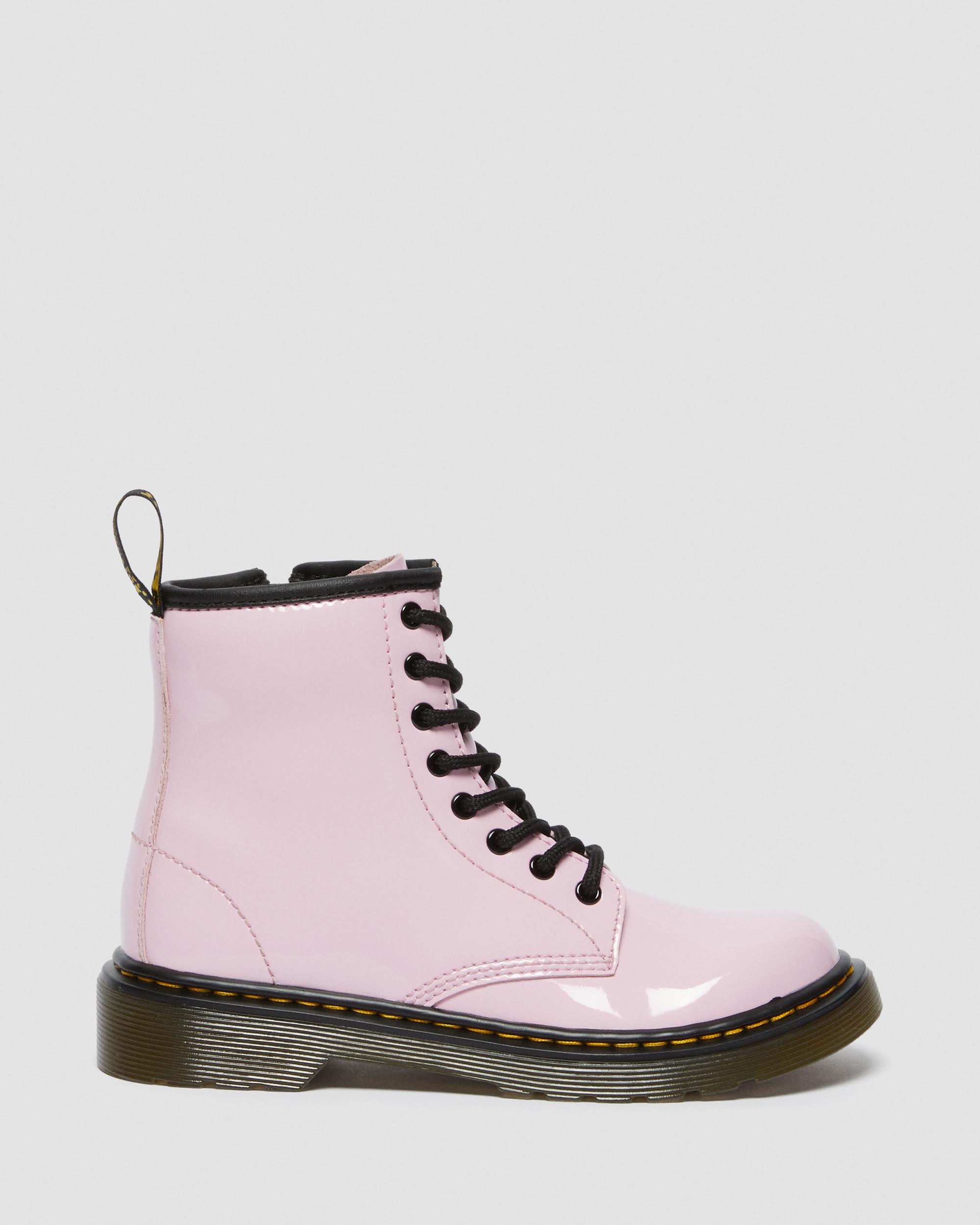Junior 1460 Patent Leather Lace Up Boots in Pale Pink