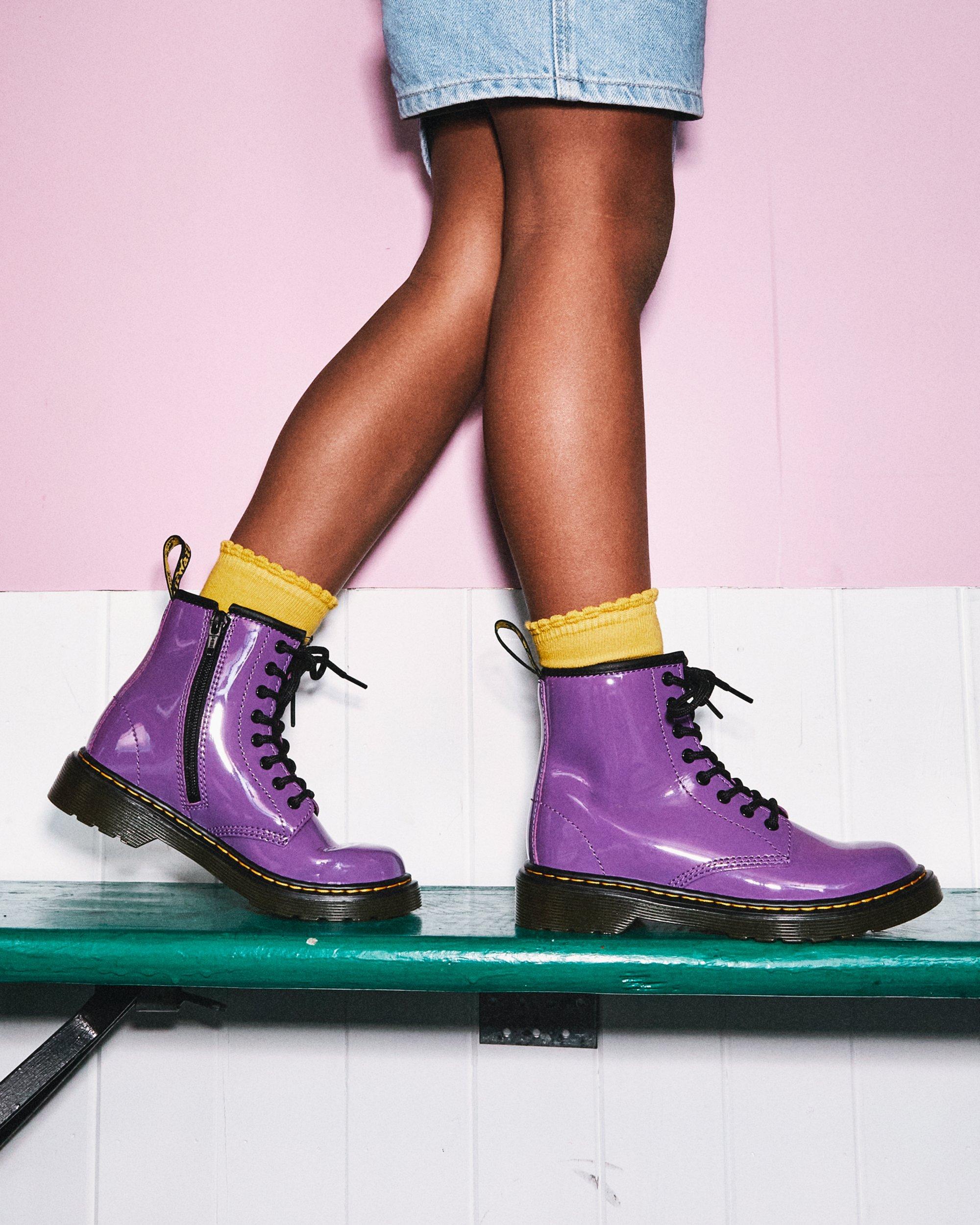 Junior 1460 Patent Leather Lace Up Boots in Purple