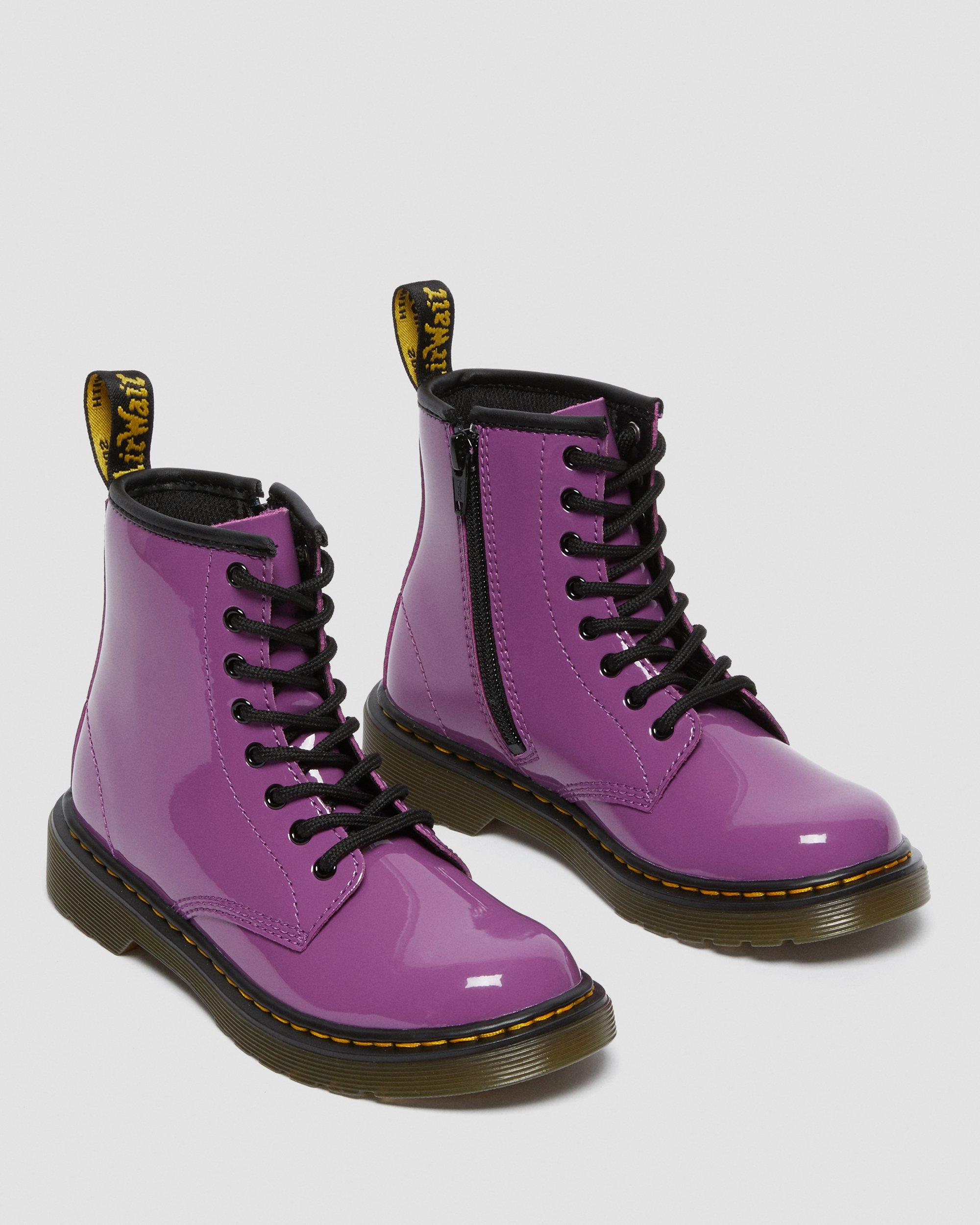 Junior 1460 Patent Leather Lace Up Boots in Purple