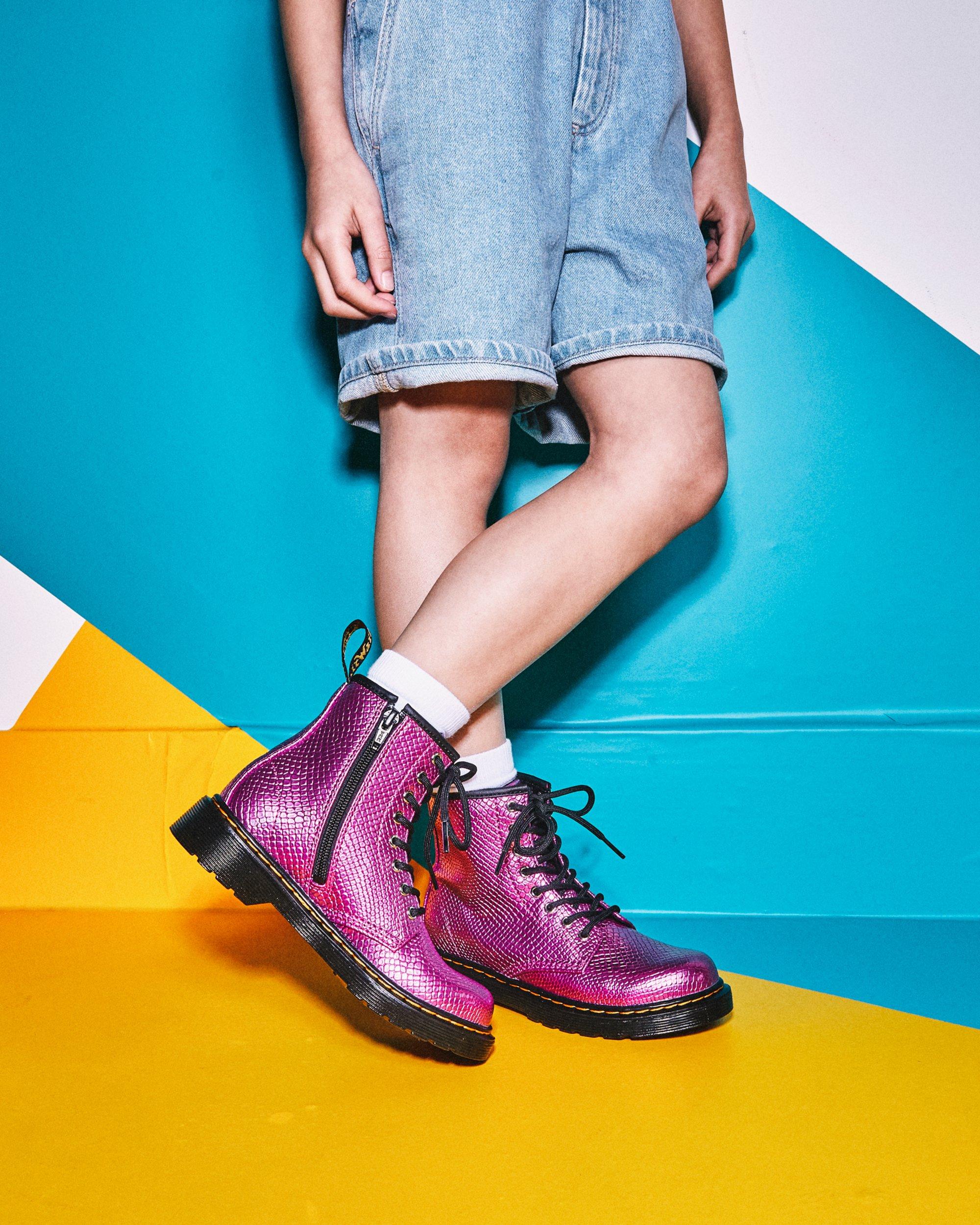 Junior 1460 Reptile Emboss Lace Up Boots in PINK | Dr. Martens™