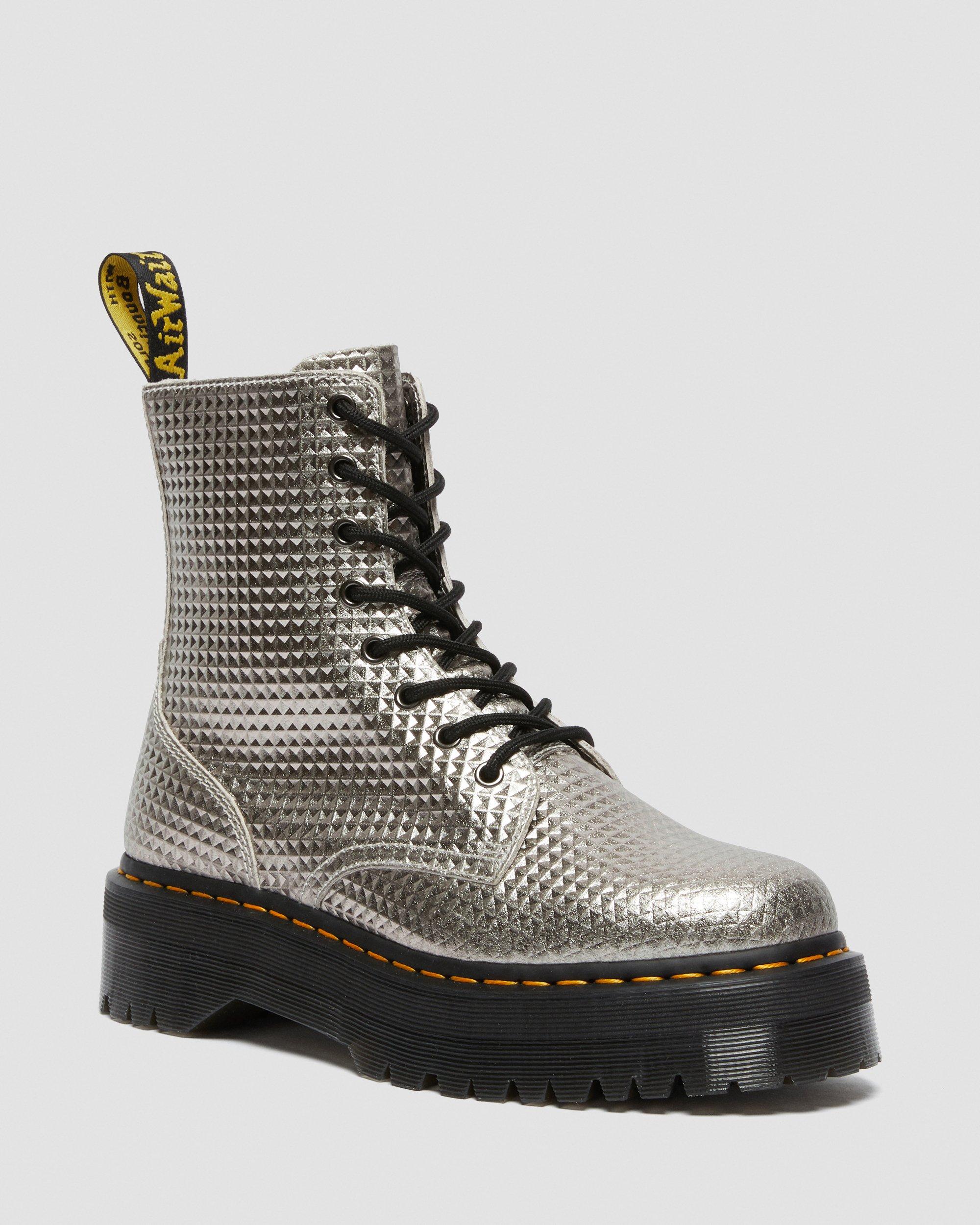 Jadon Stud Emboss Leather Platform Boots in SILVER | Dr. Martens™