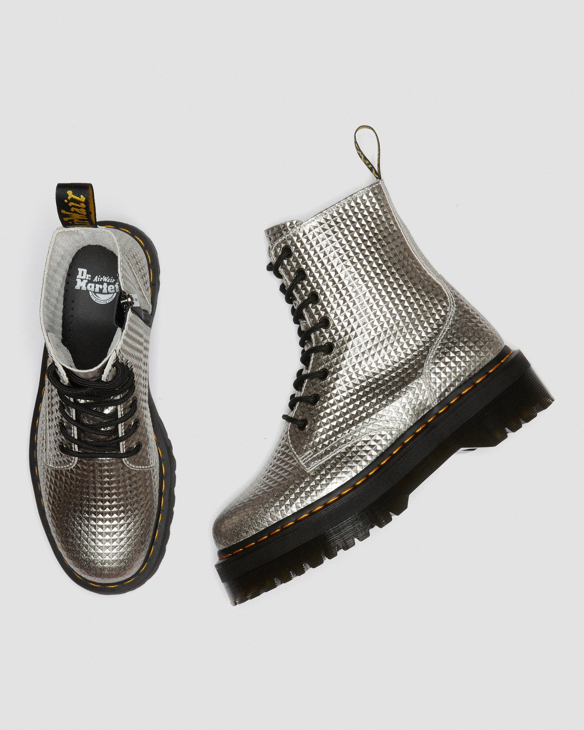 Jadon Stud Emboss Leather Platform Boots, Silver | Dr. Martens