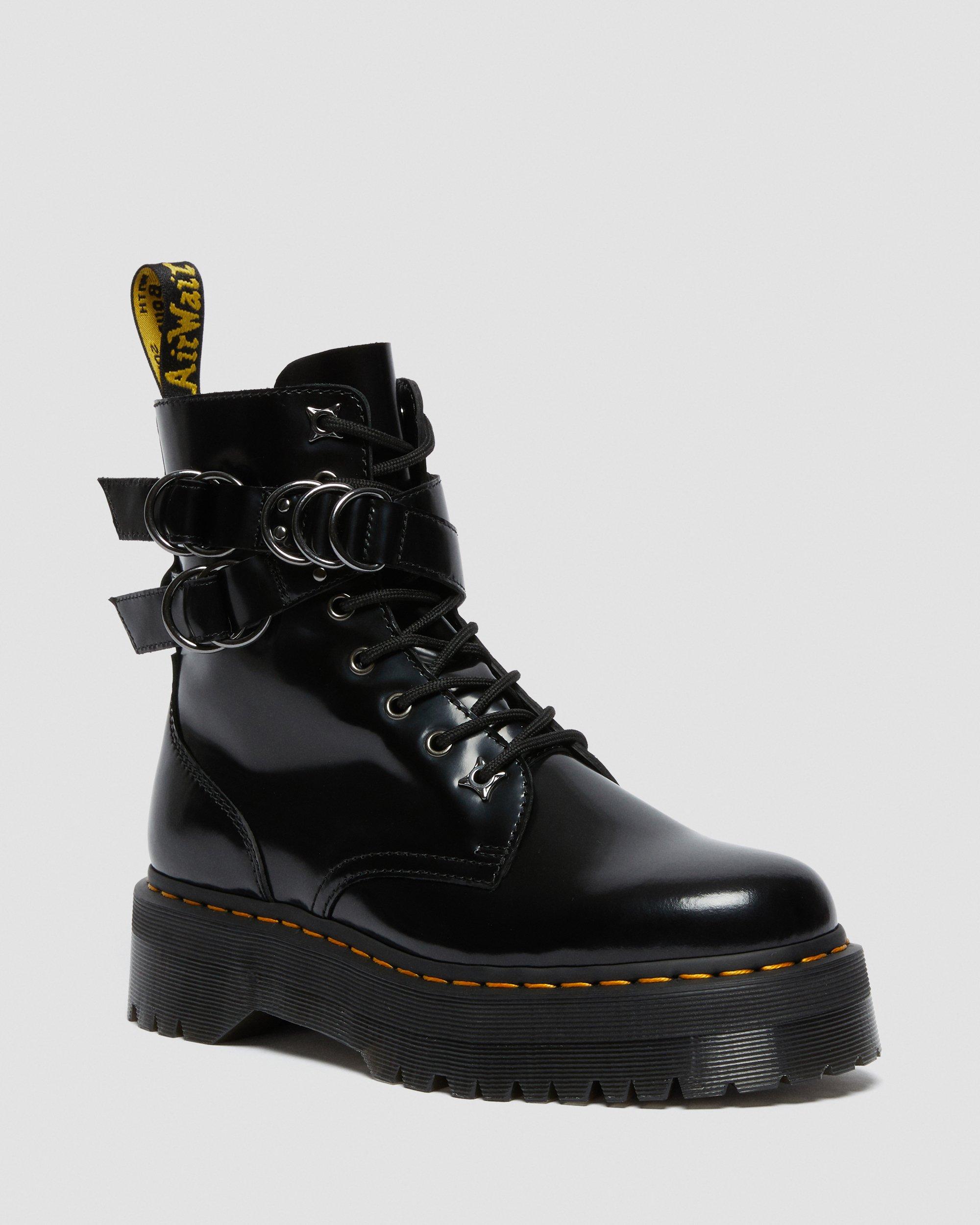 Jadon Hardware Strap Leather Platform Boots in Black Dr. Martens