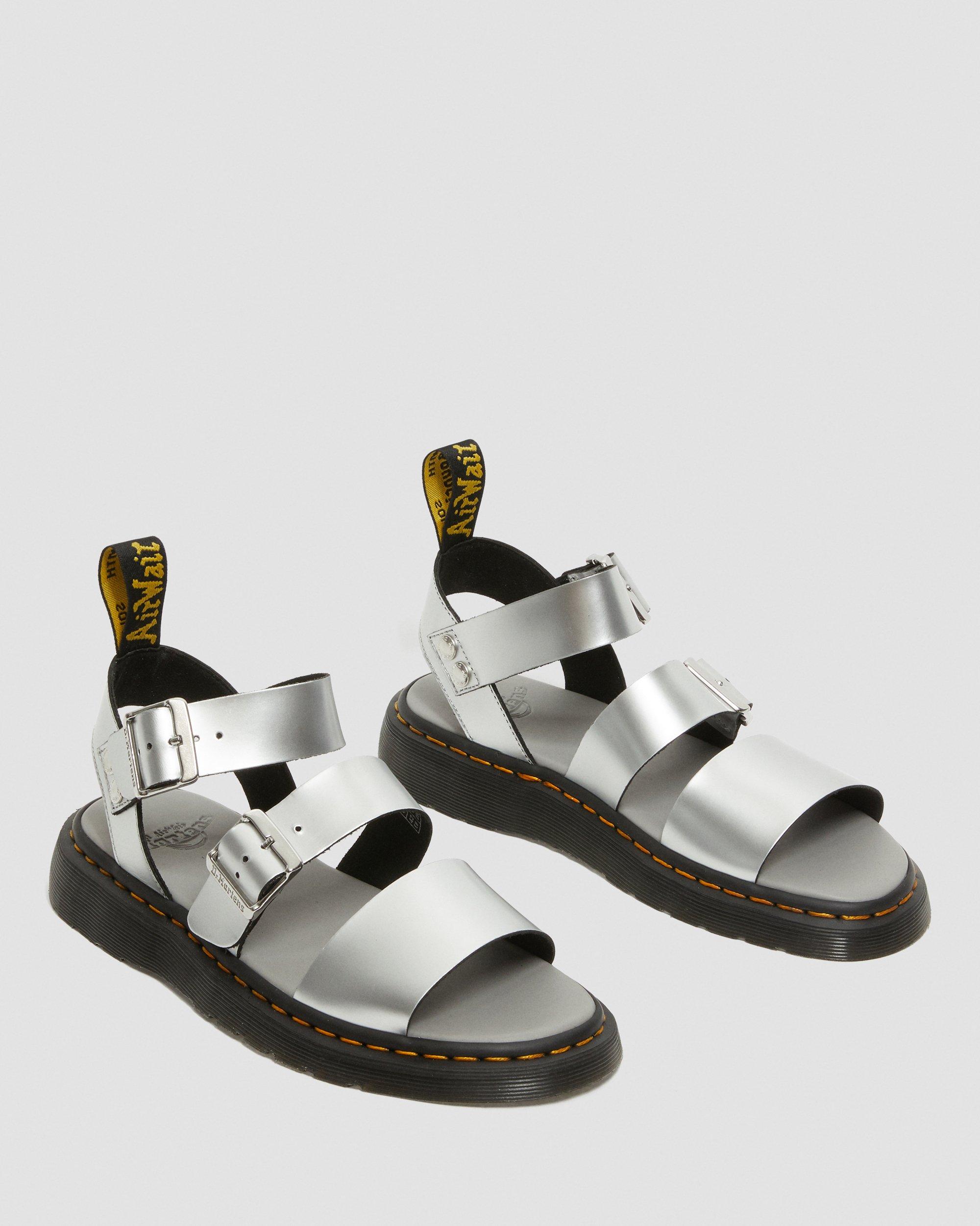 Gryphon Metallic Leather Gladiator Sandals in SILVER | Dr. Martens™
