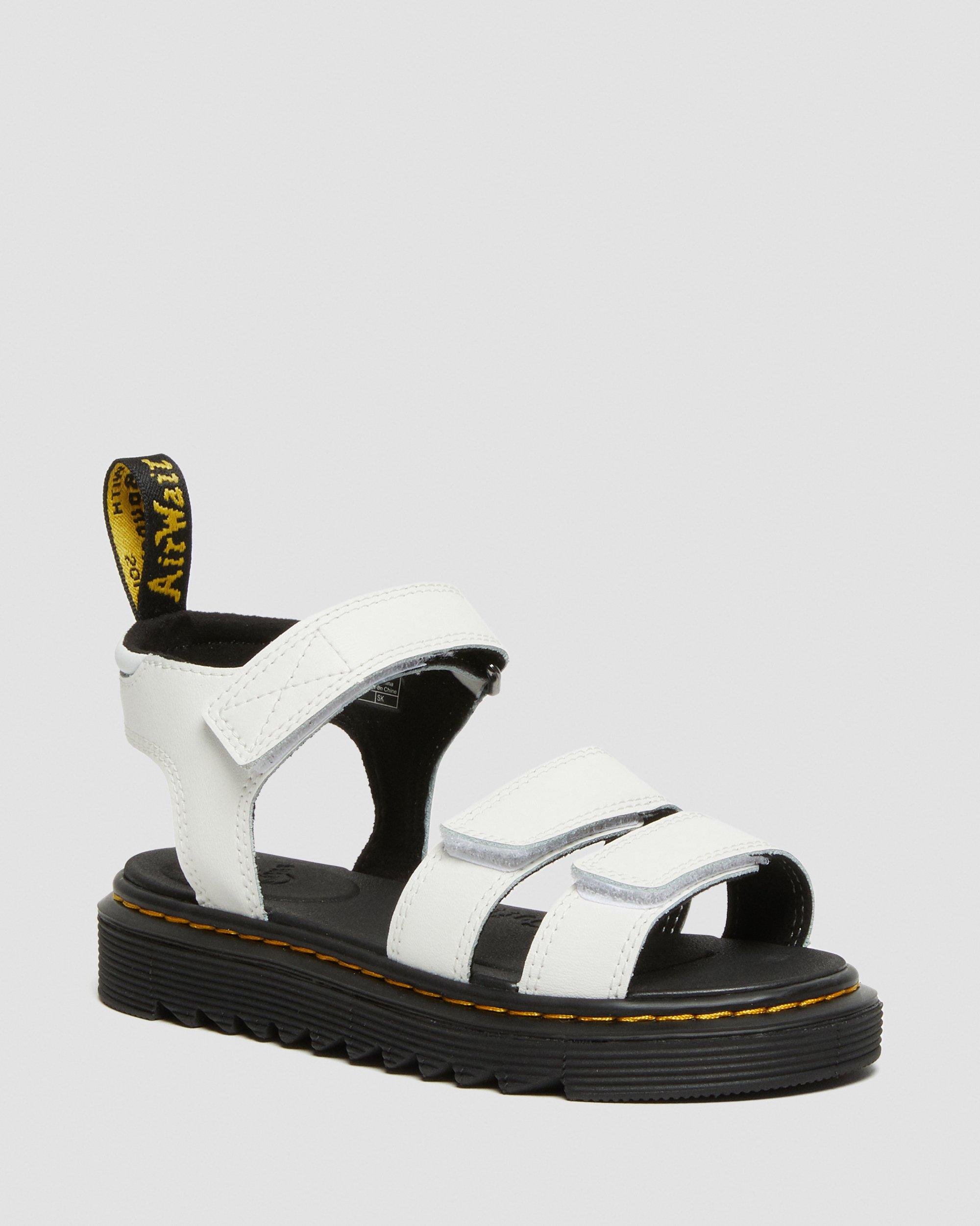 Junior Klaire Leather Strap Sandals in White | Dr. Martens