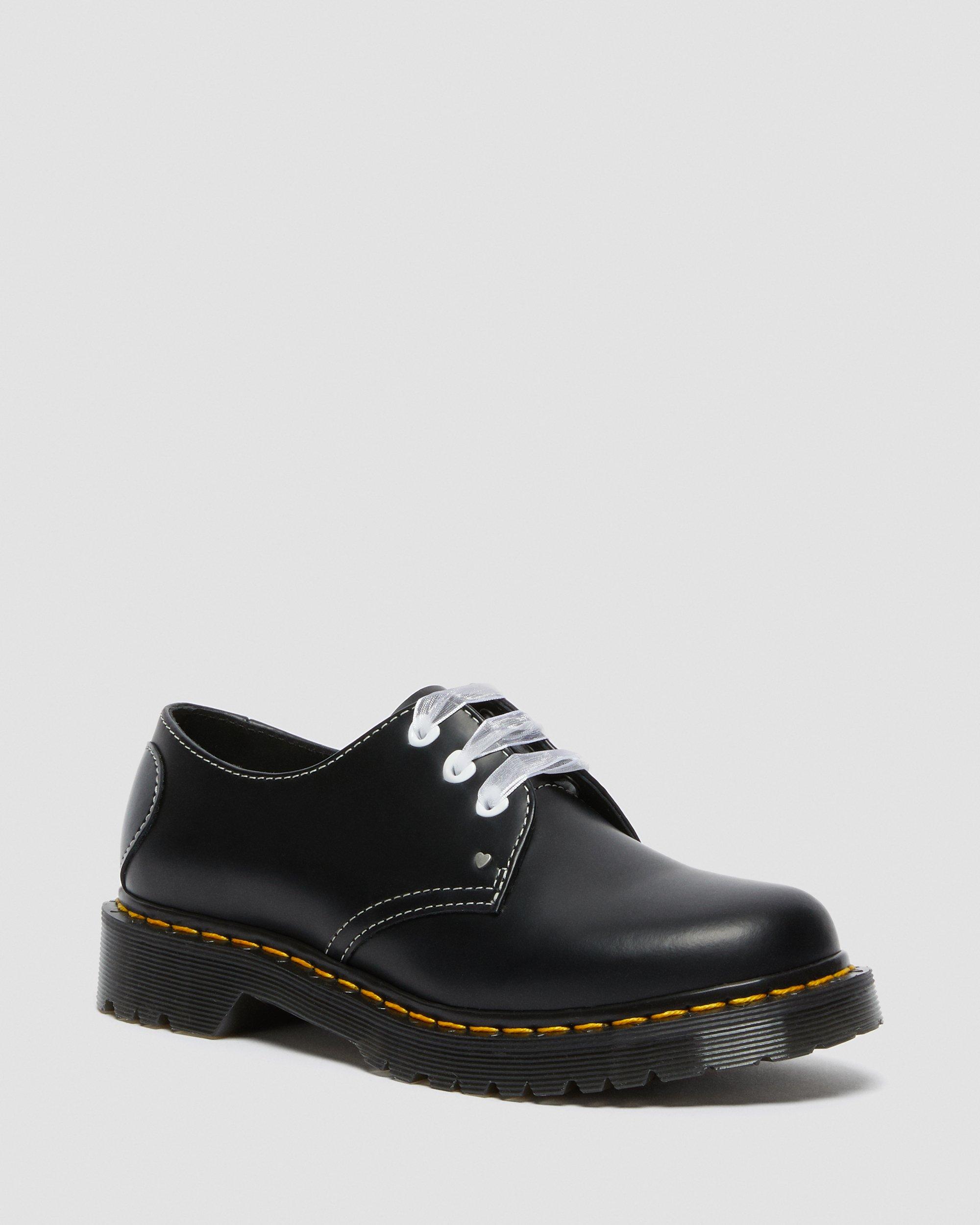 1461 Hearts Smooth & Patent Leather Oxford Shoes in BLACK | Dr