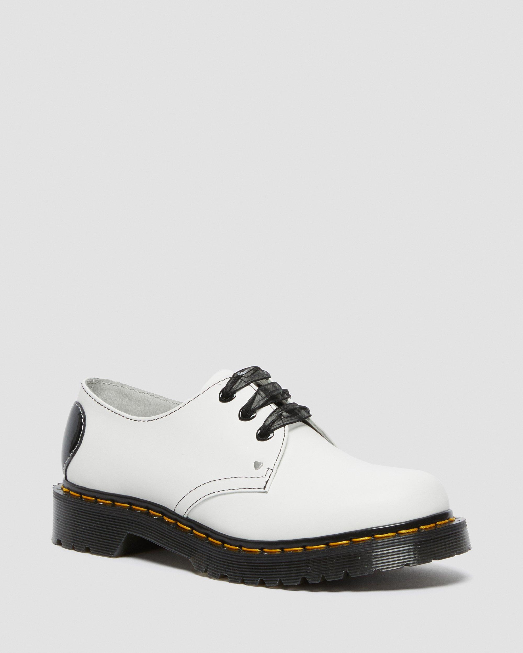 1461 Hearts Smooth & Patent Leather Oxford Shoes in White+Black