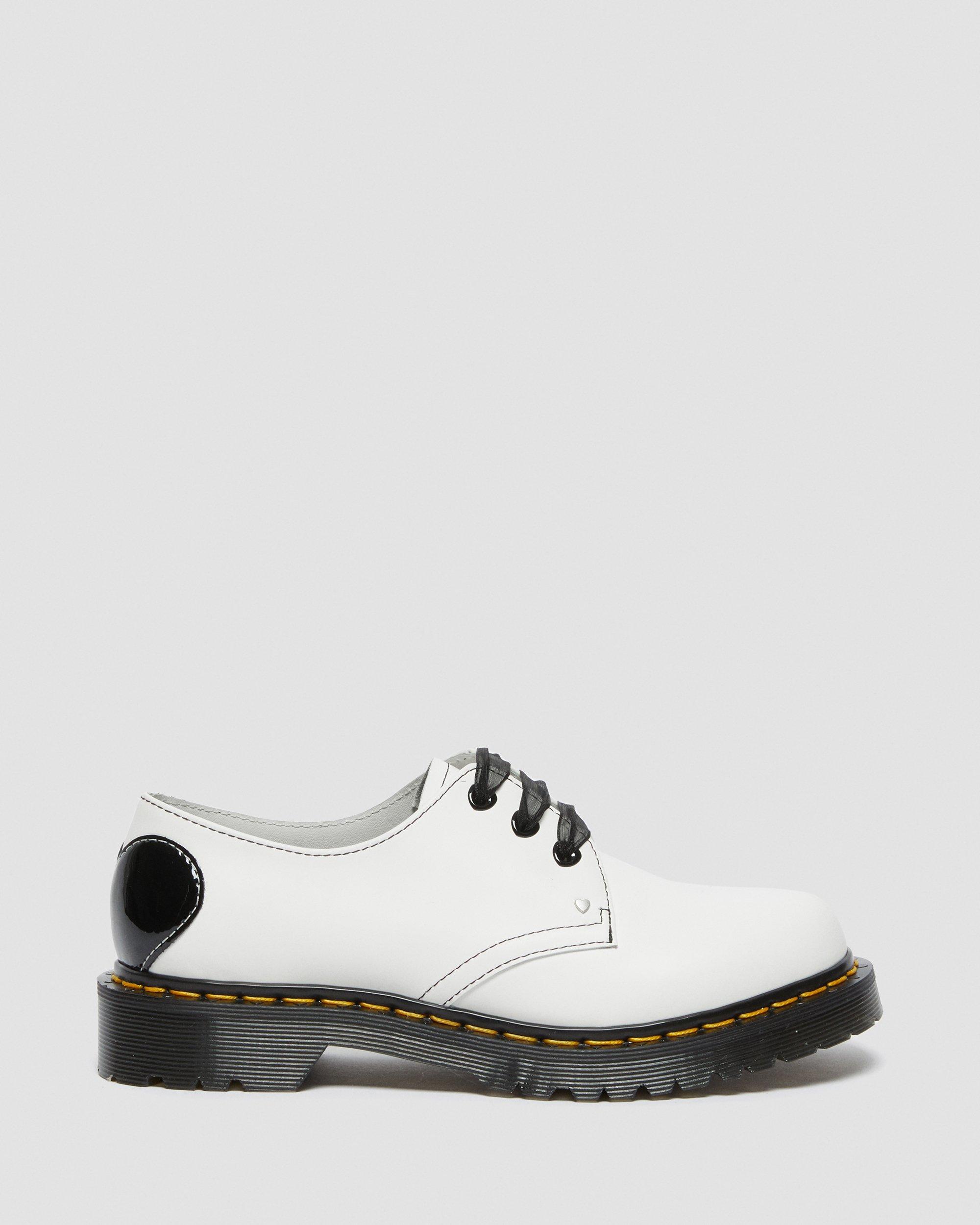 1461 Hearts Smooth & Patent Leather Oxford Shoes in White+Black