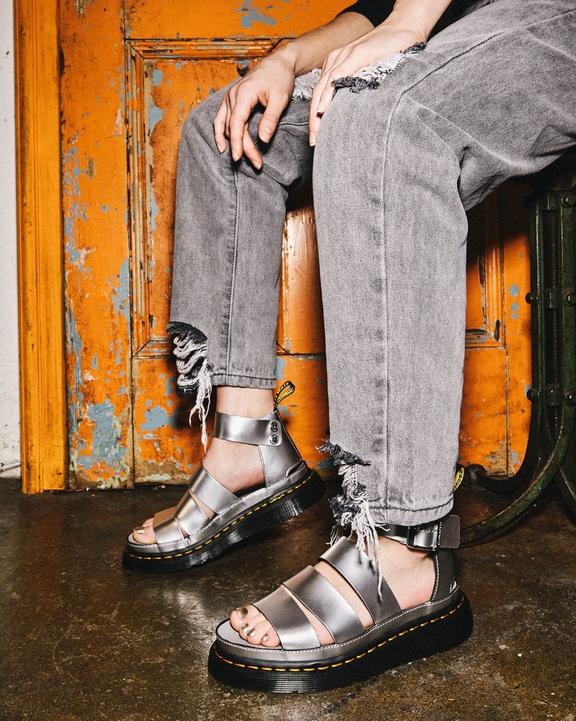 Clarissa II Metallic Leather Sandals in Silver | Dr. Martens Clarissa II Metallic Leather Sandals in Silver | Dr. Martens