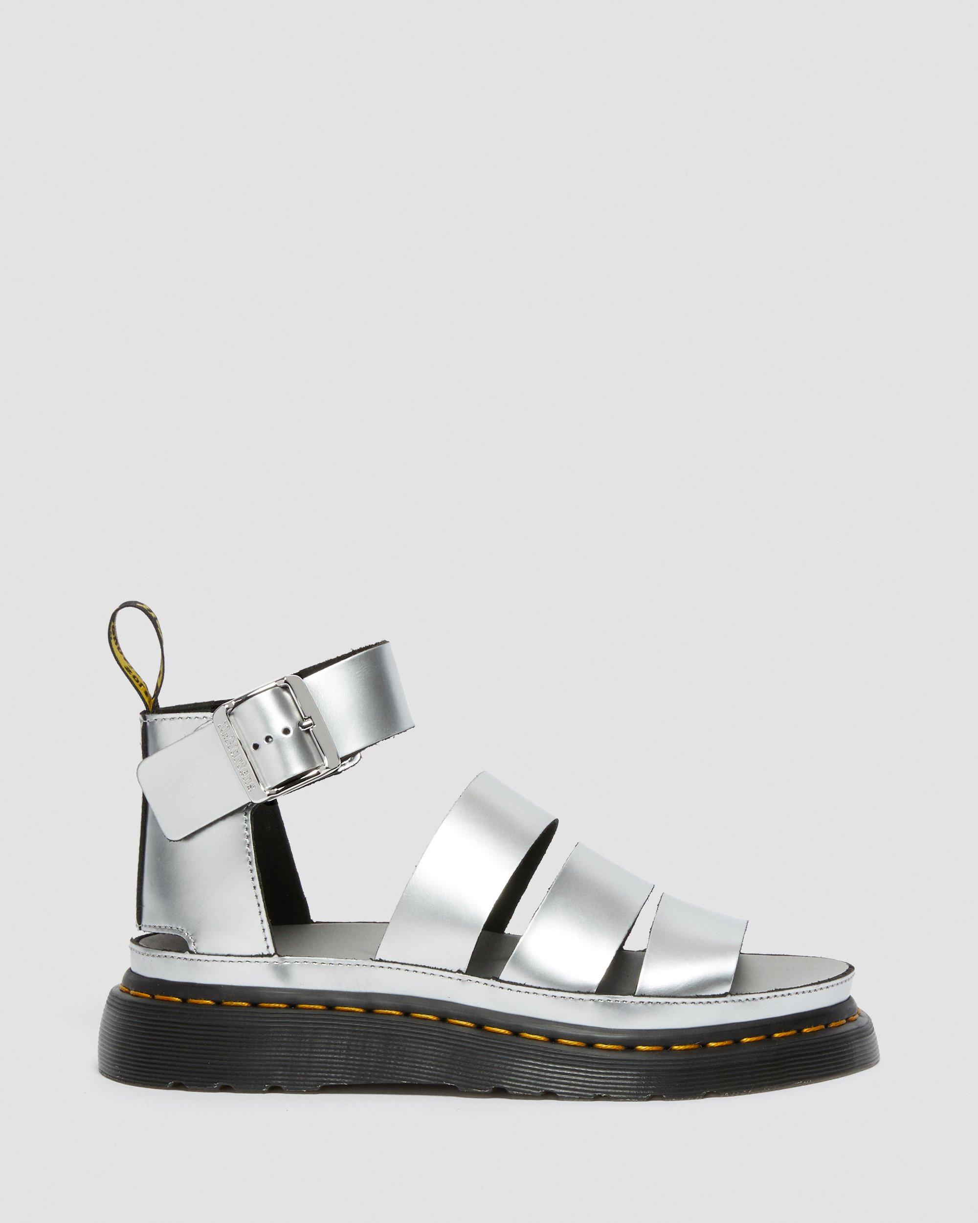 Clarissa II Metallic Leather Sandals in Silver | Dr. Martens