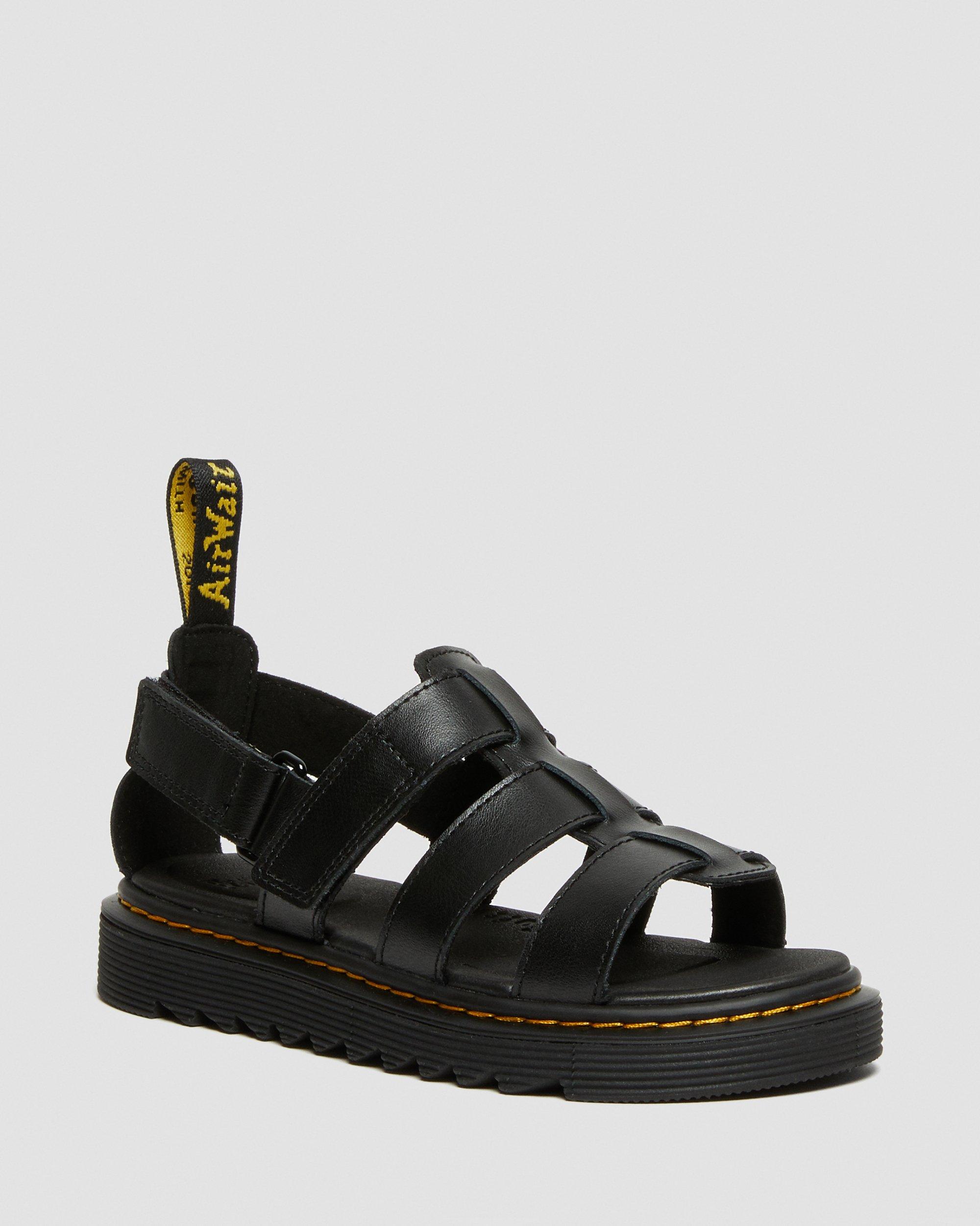 Junior Terry Leather Strap Sandals in BLACK | Dr. Martens™
