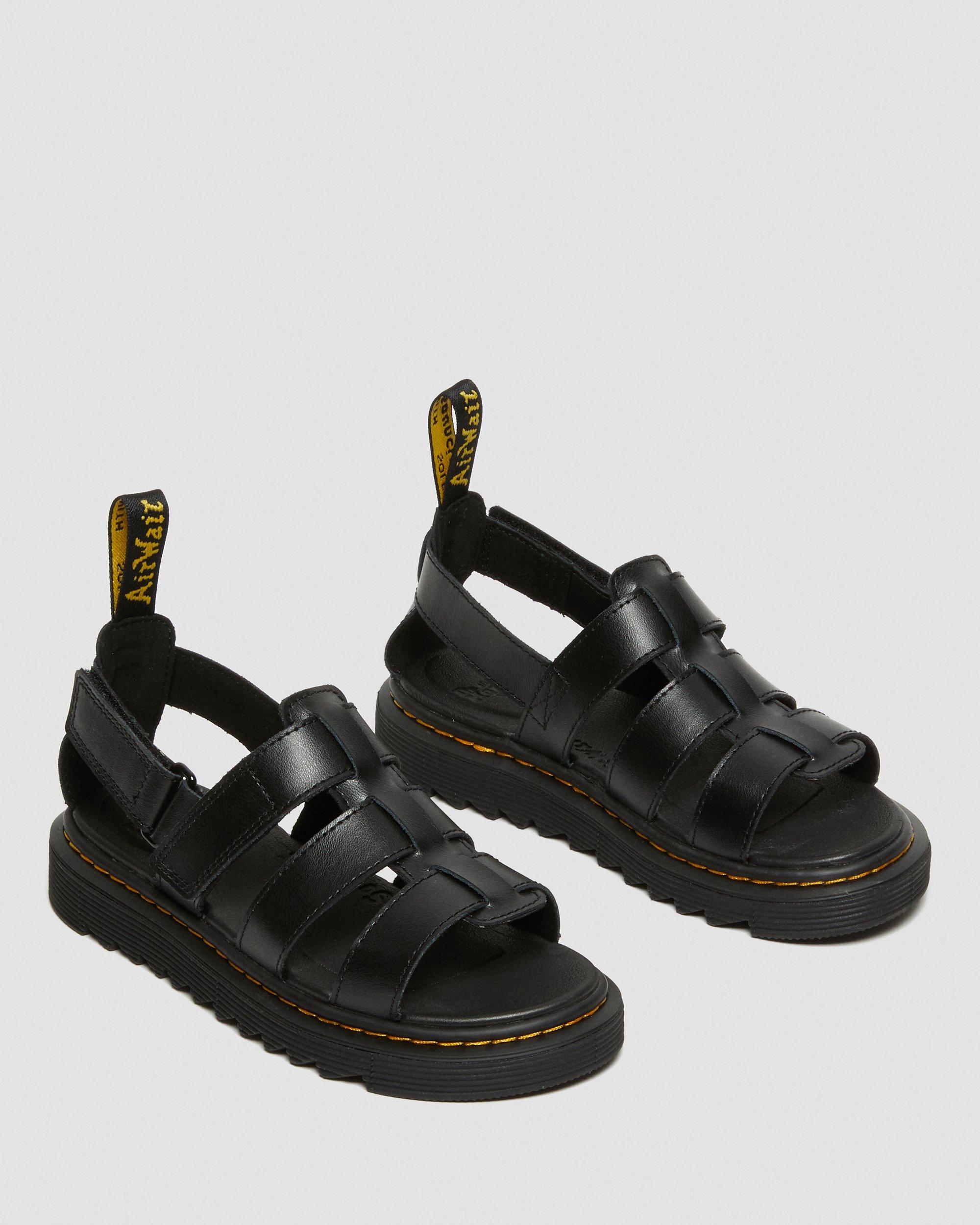 Junior Terry Leather Strap Sandals in BLACK | Dr. Martens™